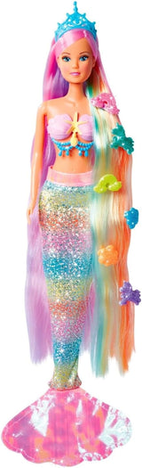Simba 105733610 - Steffi Love Rainbow Mermaid, regenboog zeemeermin modepop met kleurrijk haar, haarspeldjes, kam en afneembare vin, speelpop 29 cm, vanaf 3 jaar