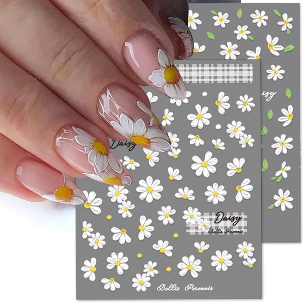 5D Reliëf Witte Madeliefjes Nagelstickers Bloemen Nagelstickers Bloemen Folie Zelfklevende Stickers Nail Art Stickers Madeliefjes Nageldecoratie Accessoires Bloemendesign Stickers Nail Art