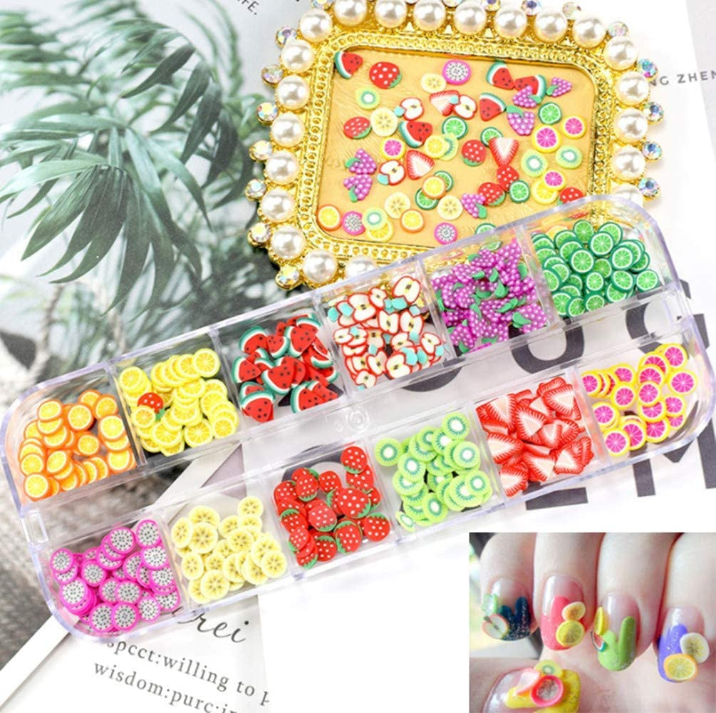 4 Set Nagel Obst Scheiben, Basicon Niedliche Obst Polymer Scheiben Obst Scheibe Nail Nagel 3D Obstscheibe Nail Art Slice voor DIY Liefert Maniküre Decoratie Schleim Zubehör Nageldekorationen, 4 Stile