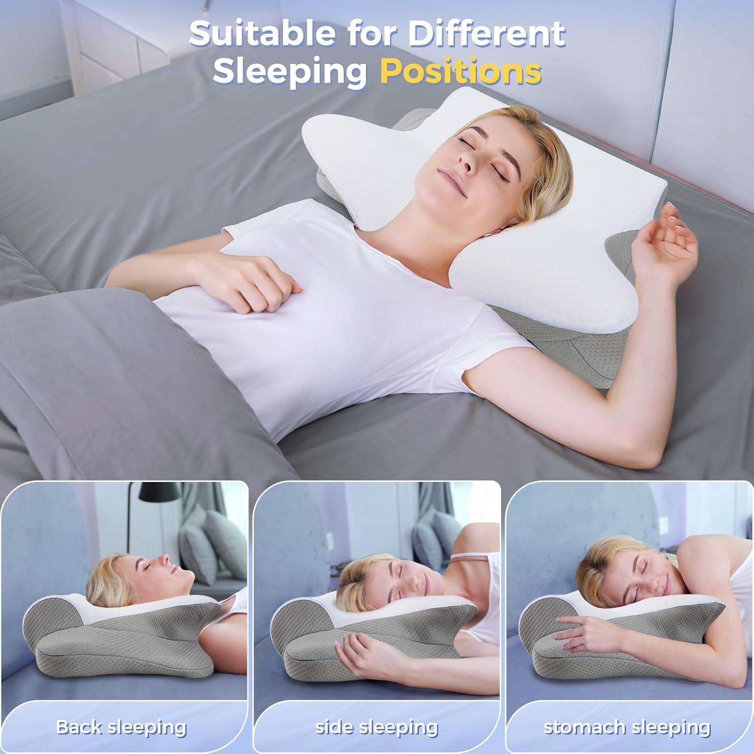 SAHEYER Nekkussen 2 in 1 Ergonomisch neksteunkussen en nekrolkussen Orthopedisch kussen voor zijslapers Memory Foam kussen voor zijslapers Rug- en buikorthopedische nekkussens Naty Shop