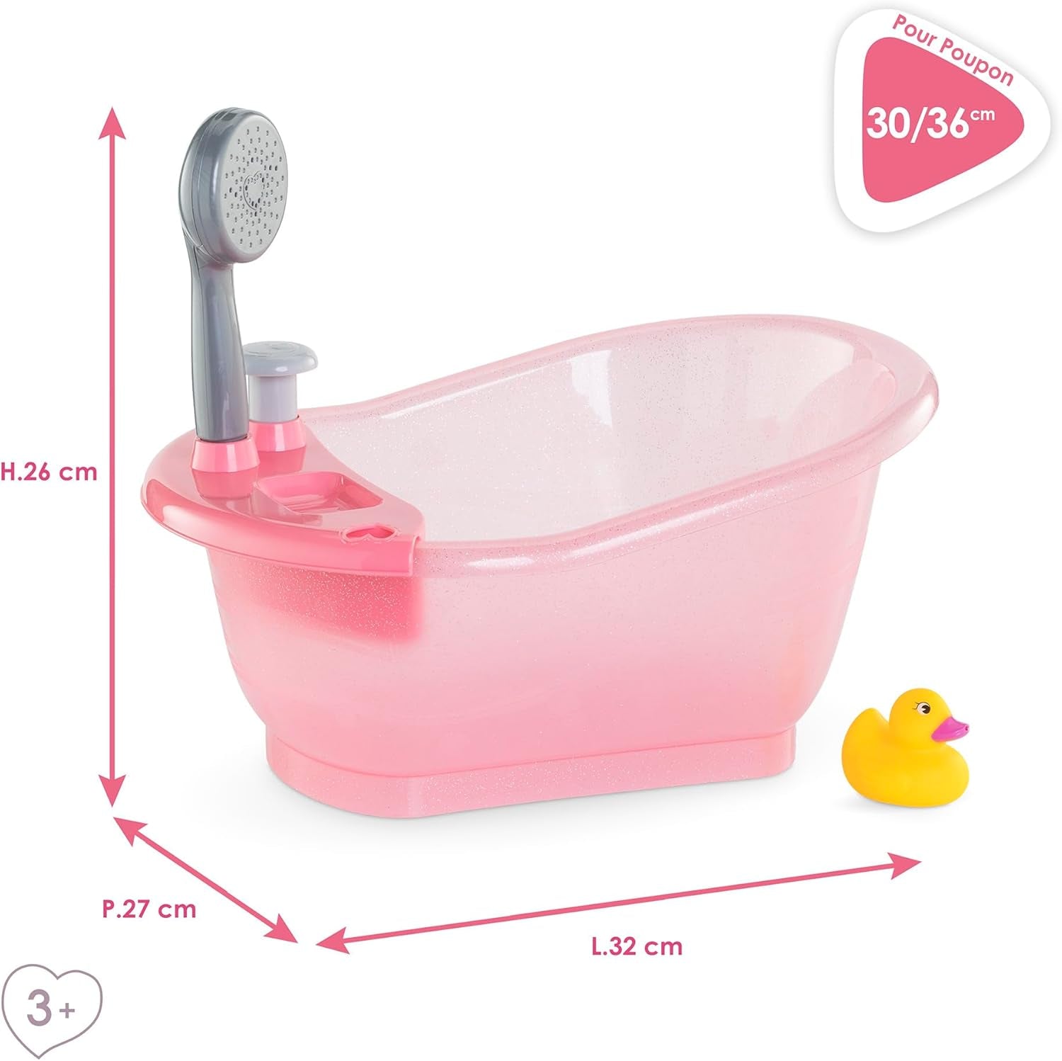 Corolle 9000141660 - Mon Grand Poupon badkuip met pompfunctie en rubberen eendje voor alle poppen van 30-36 cm, 32,5 cm, vanaf 3 jaar