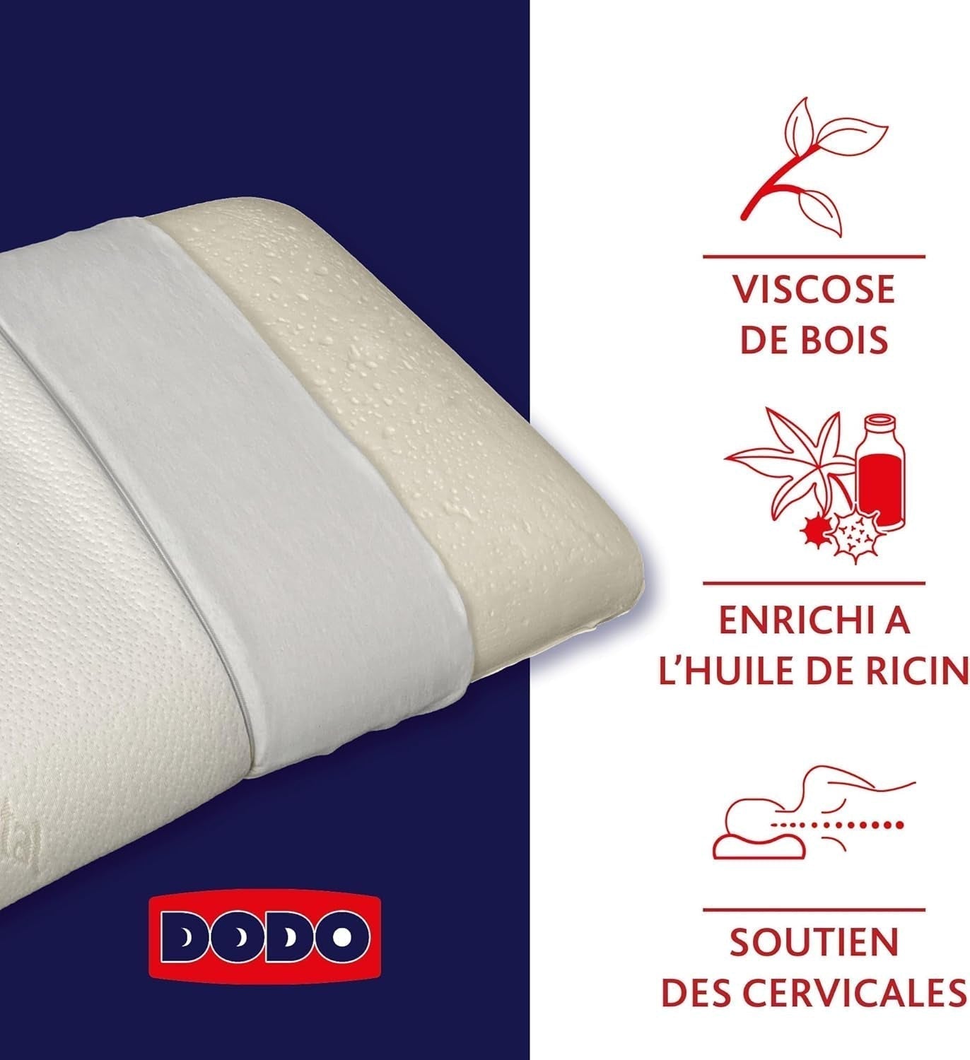 Kussen, Ergonomisch, Plantaardig, 45 X 70 Cm, Memory Shape, Rechthoekig, 100% MDF-vulling, Katoenen onderkant, Polyester hoes - Castor Oil Naty Shop Standaard Kussens