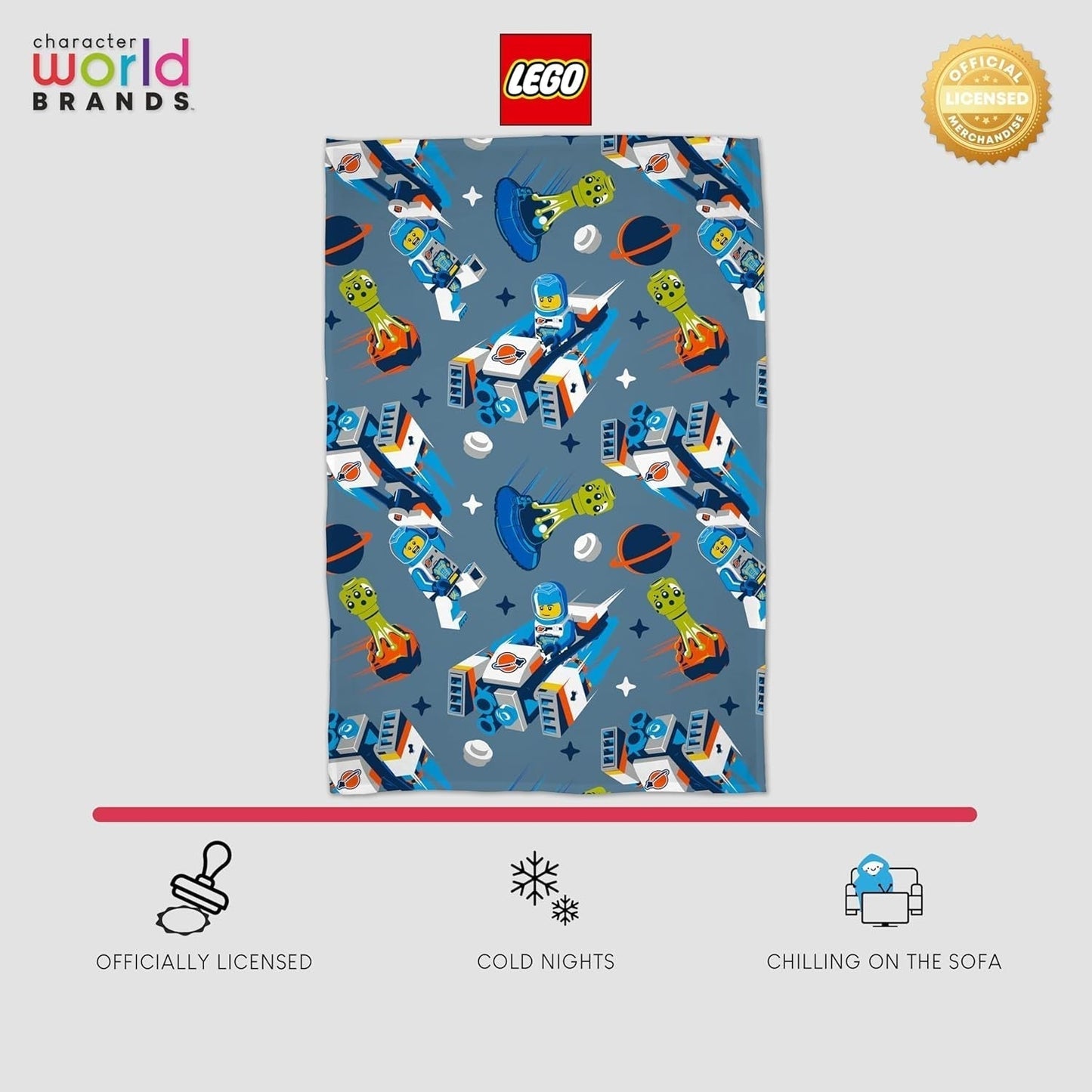 Character World Officiële Lego® City fleecedeken, superzacht, warmblauw plaid, Cityspace-ontwerp, perfect voor slaapkamers, kamperen en slapen, 100 x 150 cm bedden en dekens Besuche den Character World-Store