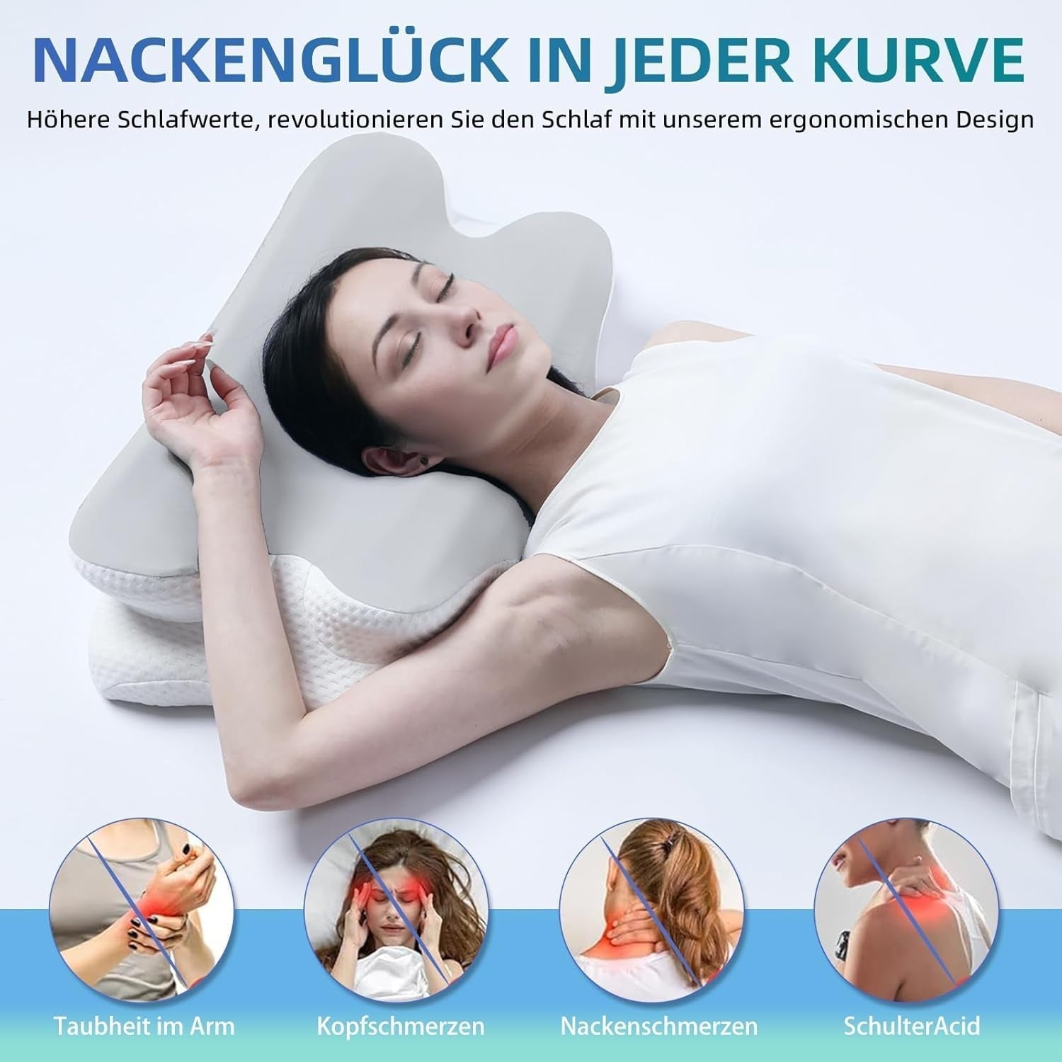 RUMMY Ergonomisch neksteunkussen van traagschuim met afneembare wasbare hoes voor zij- en buikslapers (grijs) Cervicale orthopedische kussens Naty Shop