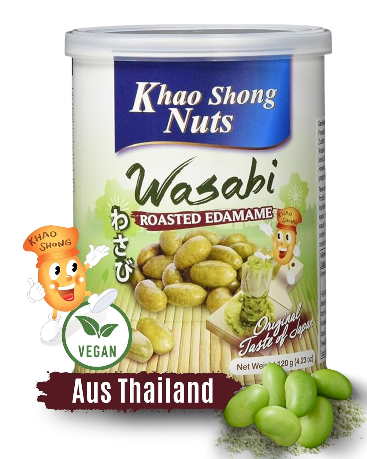 Khao Shong Gebakken groene erwten met wasabi, knapperige erwten in een pittig beslag, een vetarm alternatief voor noten, medium pikant, 1 blik van 140 g | 140 g (1 pakje)