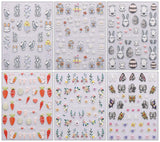 JMEOWIO 6 Blatt 3D Nagelsticker Ostern Nail Art Sticker Selbstklebend Nagelaufkleber 5D Stereoskopisch Süßer Hase Ei Decoratie Nageldesign Zubehör