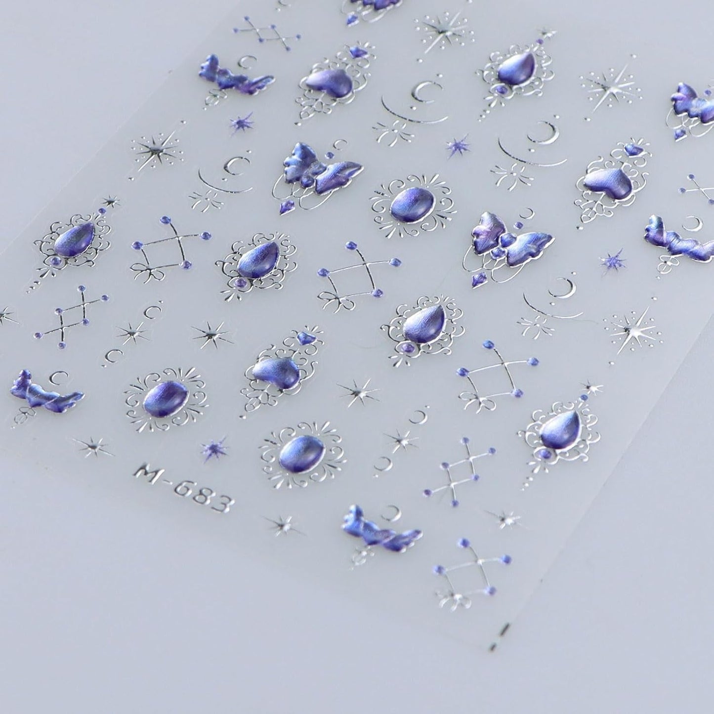 JMEOWIO 3D Nagelsticker Blauer Nail Art Sticker Selbstklebend Nagelaufkleber 5D Stereoskopisch Mondstern Decoratie Nageldesign Zubehör 1 Blatt
