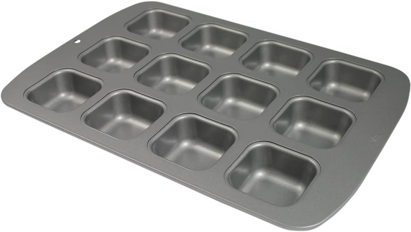 CSB106 Quadratische Antihaftbeschichtete Backform Mit 12 Minilöchern Aus Karbonstahl, Edelstahl, Zilver, 37,3 X 26,1 X 3,1 Cm Vormen en bakplaten Naty Shop