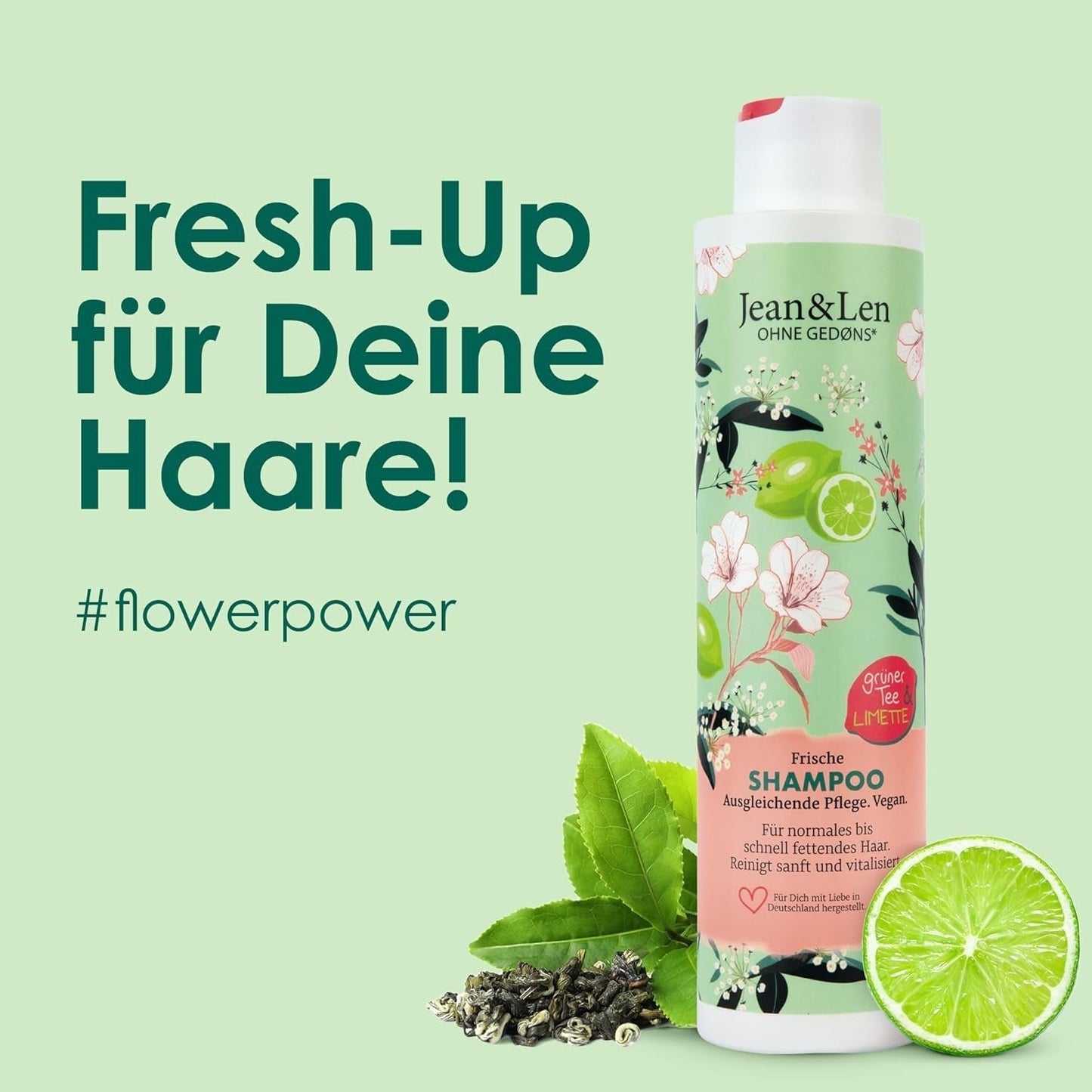Jean & Len Green Tea & Lime vochtinbrengende shampoo, voor normaal tot vet haar, 300 ml Douche en bad Jean & Len Green Tea & Lime