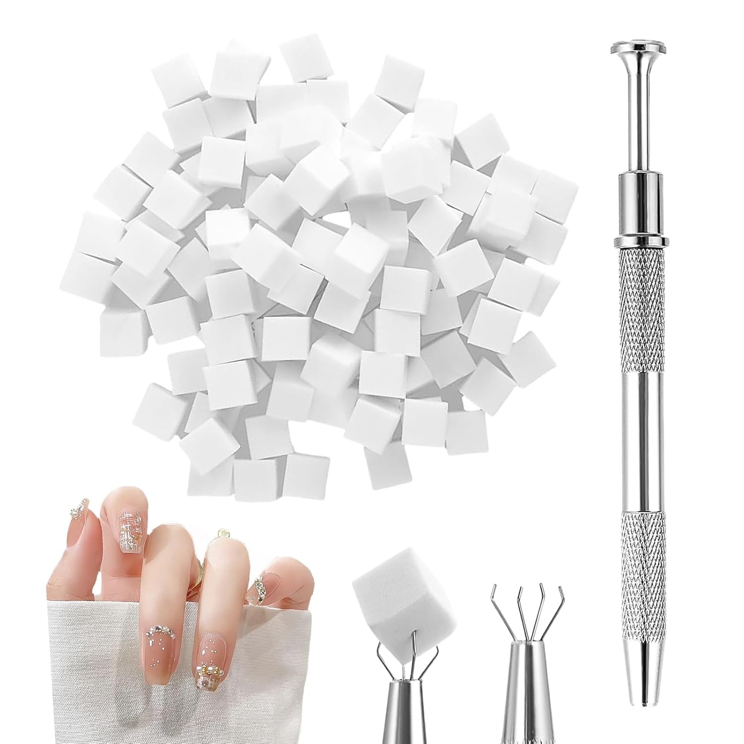 100 Stk Nail Art Schwamm Mit Metallgreifer, Nailart-Zubehör, Baby Boomer, Rendering-Werkzeuge Mit Greifer-Blöcken, Maniküre-Gradient Nail Art Schwamm, voor Pinselset, Nägel, Nageldesign-Zubehör