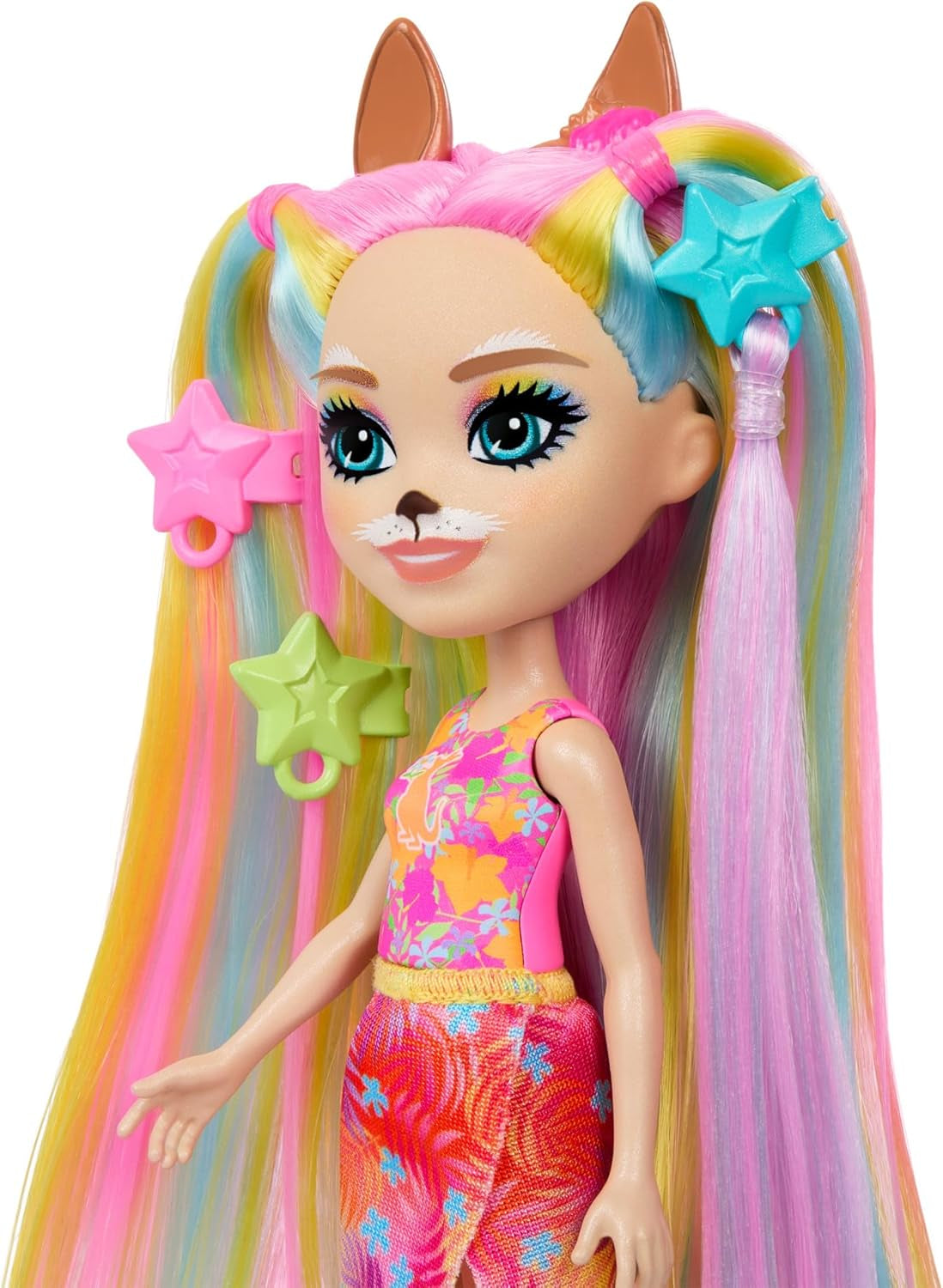 Enchantimals-poppen, Sunshine Beach Deluxe haarpop en dierenvriend, kleine pop met afneembare rok en accessoires, kindercadeaus, HTJ70 Naty Shop-poppen