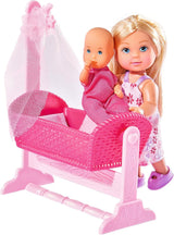 Simba 105736242 - Evi Love Doll Cradle 2 Assortiment Evi als oppas met wieg en babymodepop 12 cm voor 3 jaar en ouder