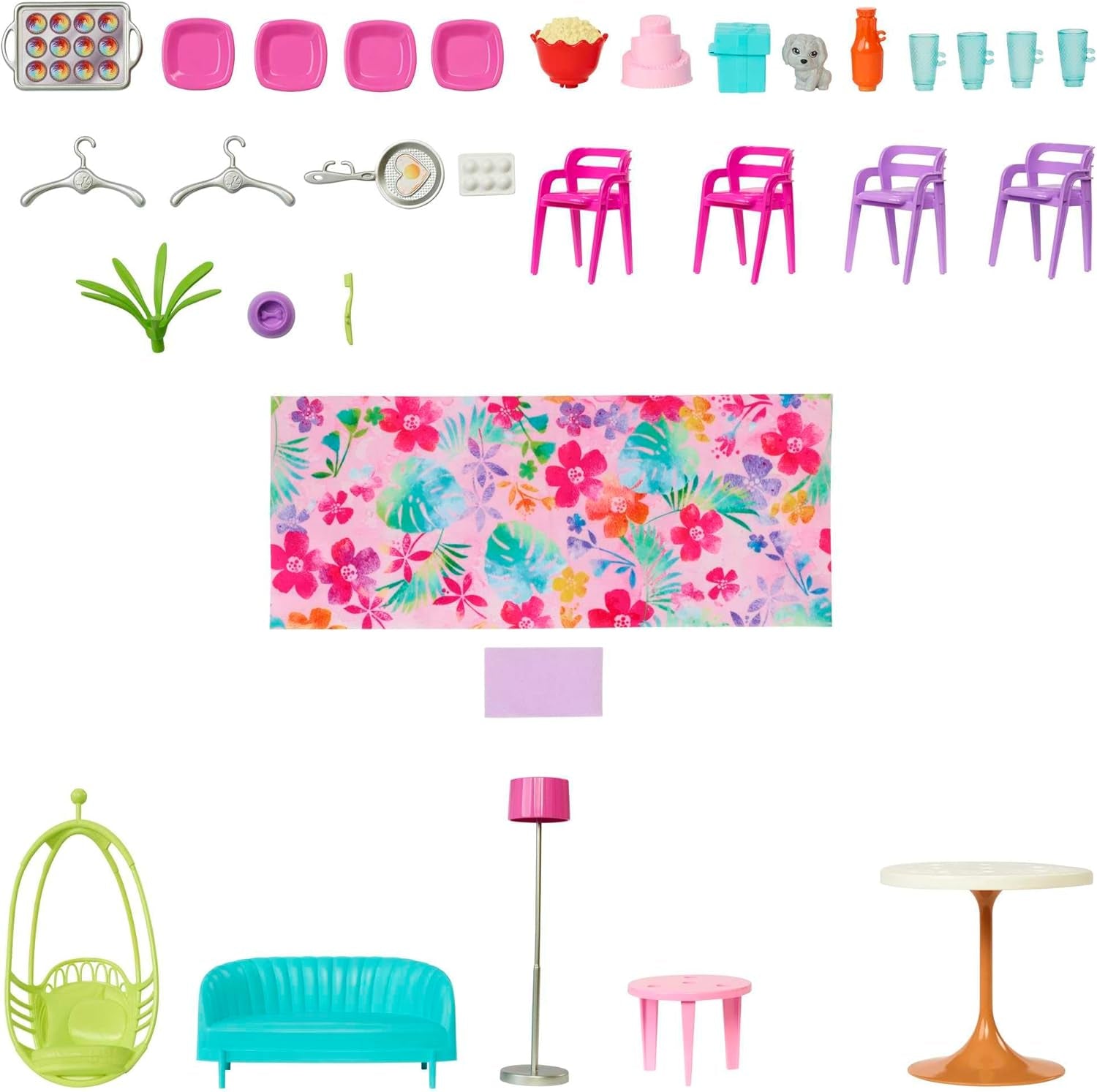 Barbie Vakantiehuis (116 x 77,9 cm), 6-zits speelhuis, volledig ingericht met accessoires, meubels en lift, opvouwbaar en opbergruimte, pop, cadeau voor kinderen vanaf 3 jaar, HCD50