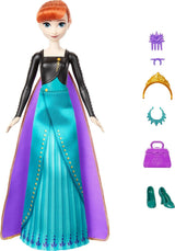 Mattel Disney The Ice Queen Anna Fashion Doll Set, Spin & Reveal met 11 verrassingen, waaronder 5 accessoires, 5 stickers en een speelscène, geïnspireerd op de Disney-film HXD27 Naty Shop Dolls