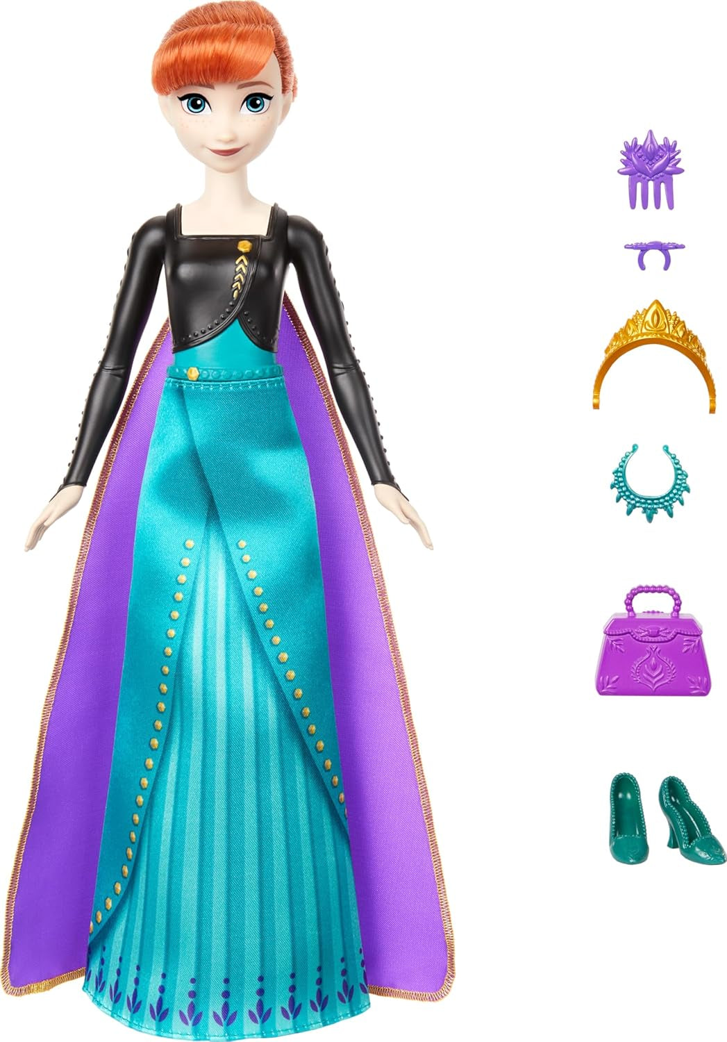 Mattel Disney The Ice Queen Anna Fashion Doll Set, Spin & Reveal met 11 verrassingen, waaronder 5 accessoires, 5 stickers en een speelscène, geïnspireerd op de Disney-film HXD27 Naty Shop Dolls