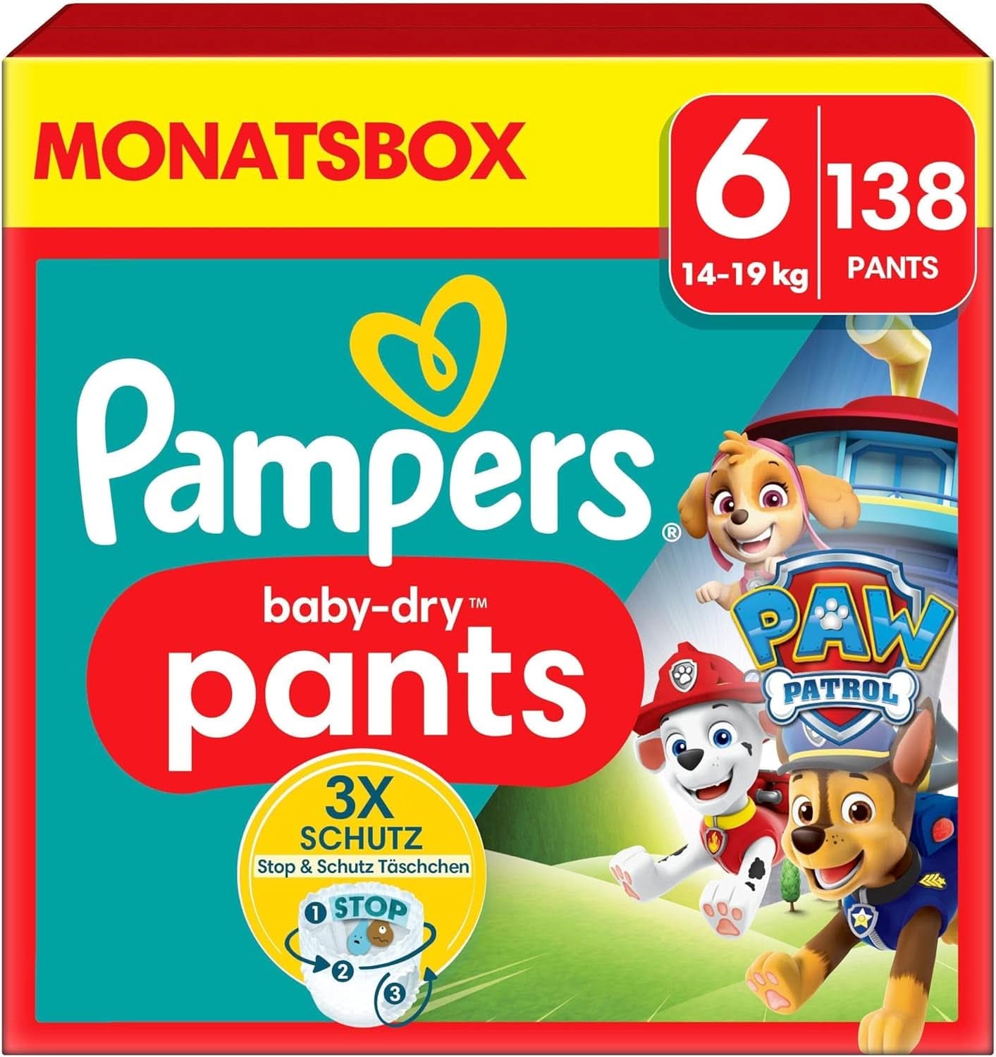 Pampers luiers Paw Patrol Broek maat 5 (12-17Kg) Baby-Dry, Junior met Stop and Protect-zak, MAANDDOOS, 160 luiers Naty Shop