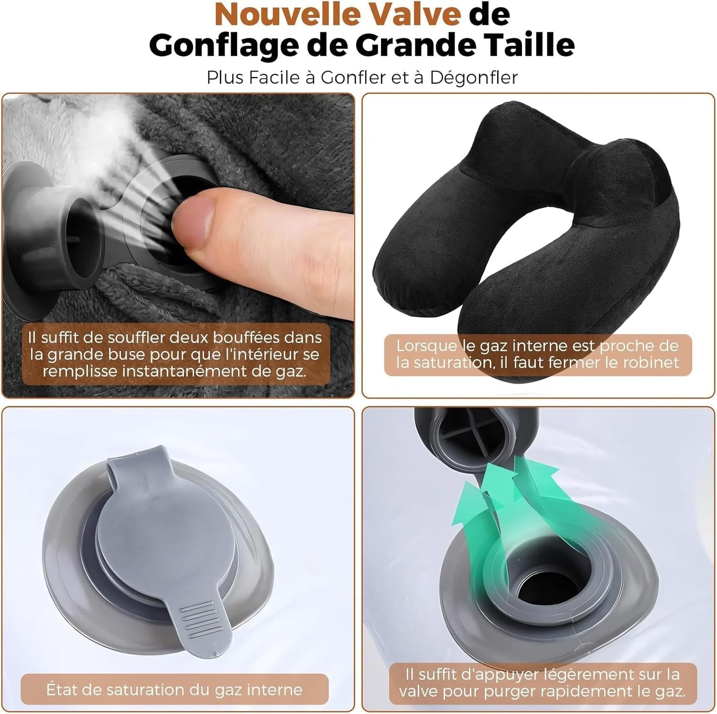 Opblaasbaar reiskussen, reiskussen met slaapmasker + oordopjes + draagtas, superlicht en draagbaar, ideaal voor vliegtuig, auto, huis, kantoor, zwart Naty Shop reiskussens