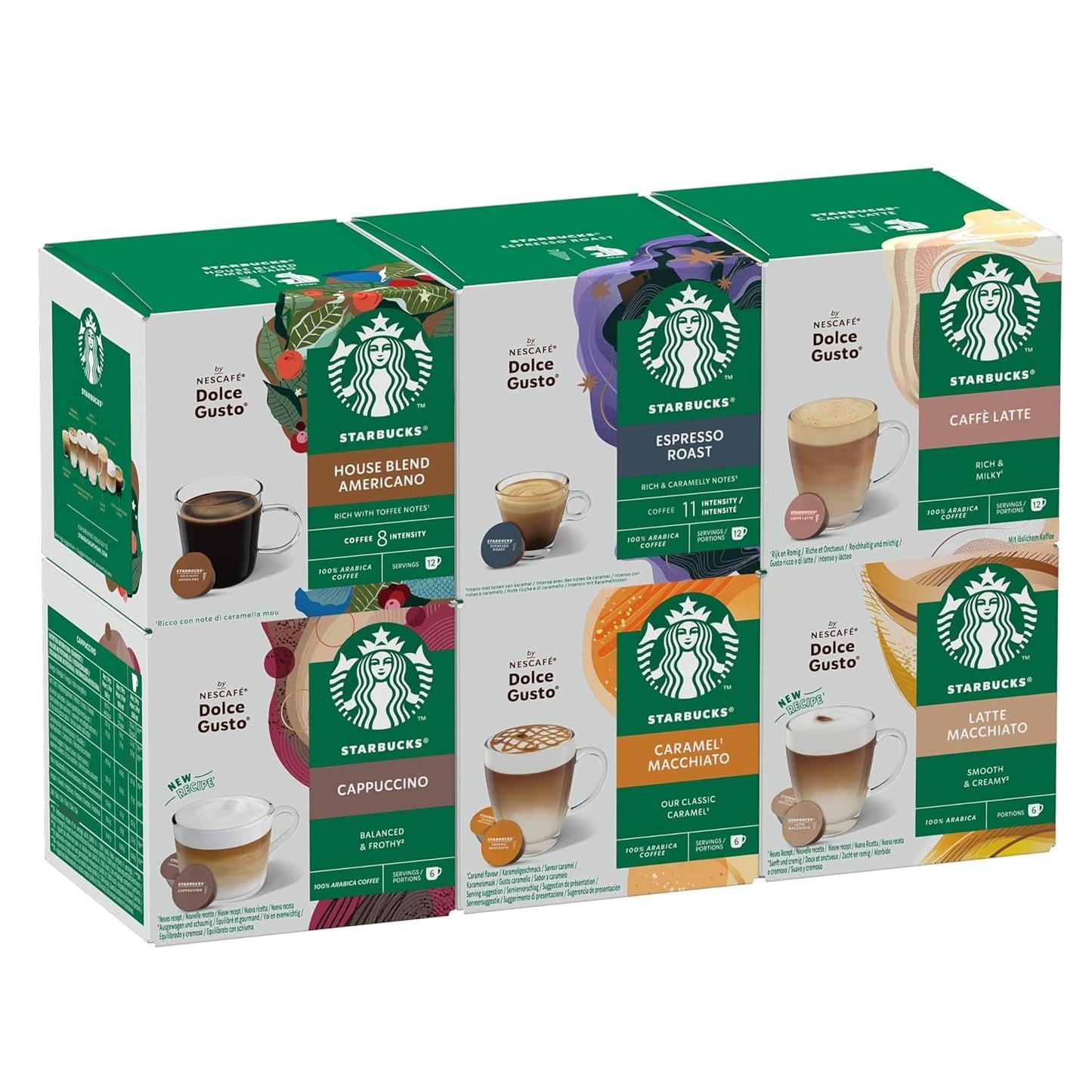 STARBUCKS Probierset, Mixed Cup Variety Pack van Nescafé Dolce Gusto Kaffeekapseln 6 x 12 (72 Kapseln) - Exclusief bij Amazon