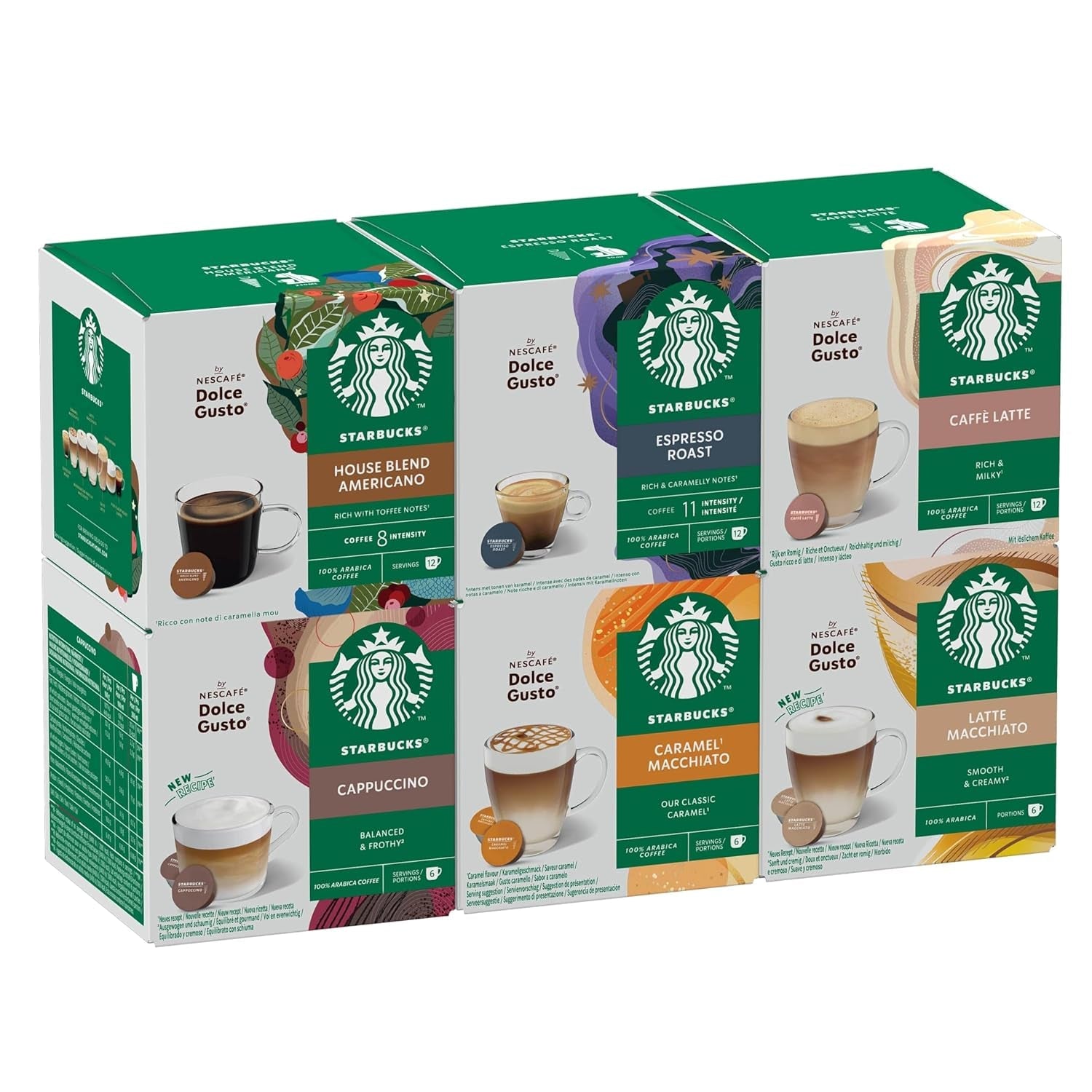 STARBUCKS Probierset, Mixed Cup Variety Pack van Nescafé Dolce Gusto Kaffeekapseln 6 x 12 (72 Kapseln) - Exclusief bij Amazon