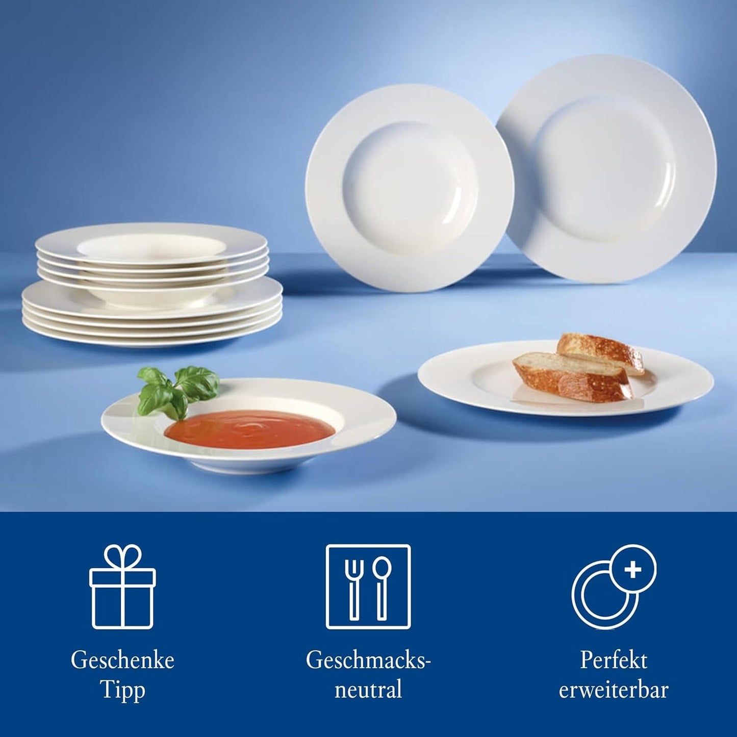 Villeroy & Boch Wonderful World 12-delige serviesset, vaatwasser- en magnetronbestendig, wit, borden, serviesgoed, porselein, dinerborden, set, moderne serviesset, premium porselein