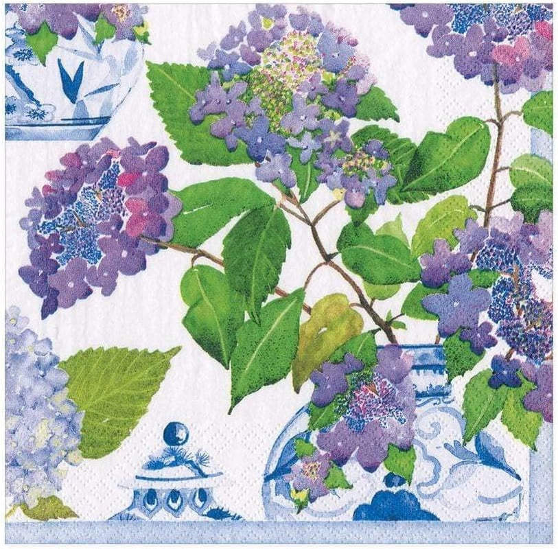 Papieren servetten, hortensia's en porselein, 20 stuks per verpakking