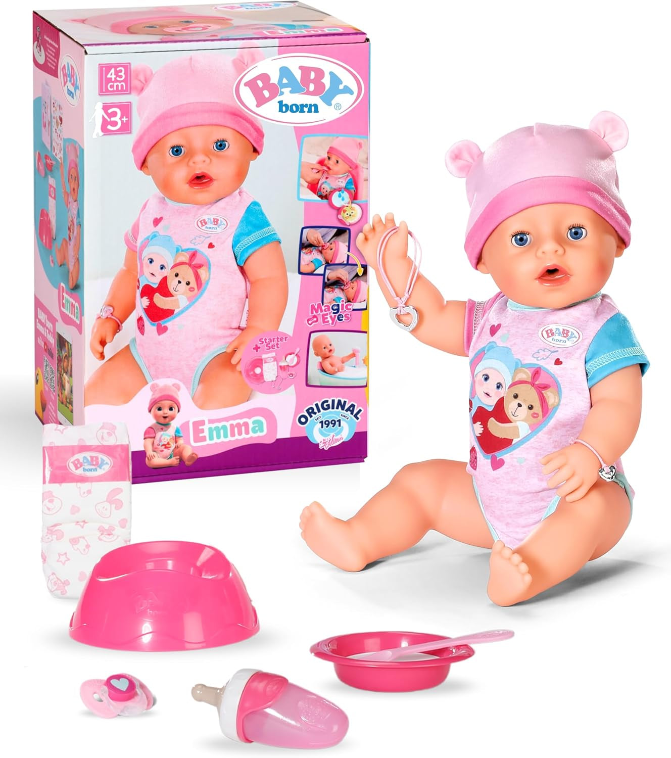 BABY Born Emma - babypop 43 cm - 10 functies inclusief accessoires en matras - Werkt volledig zonder batterijen - Geschikt voor kinderen vanaf 3 jaar