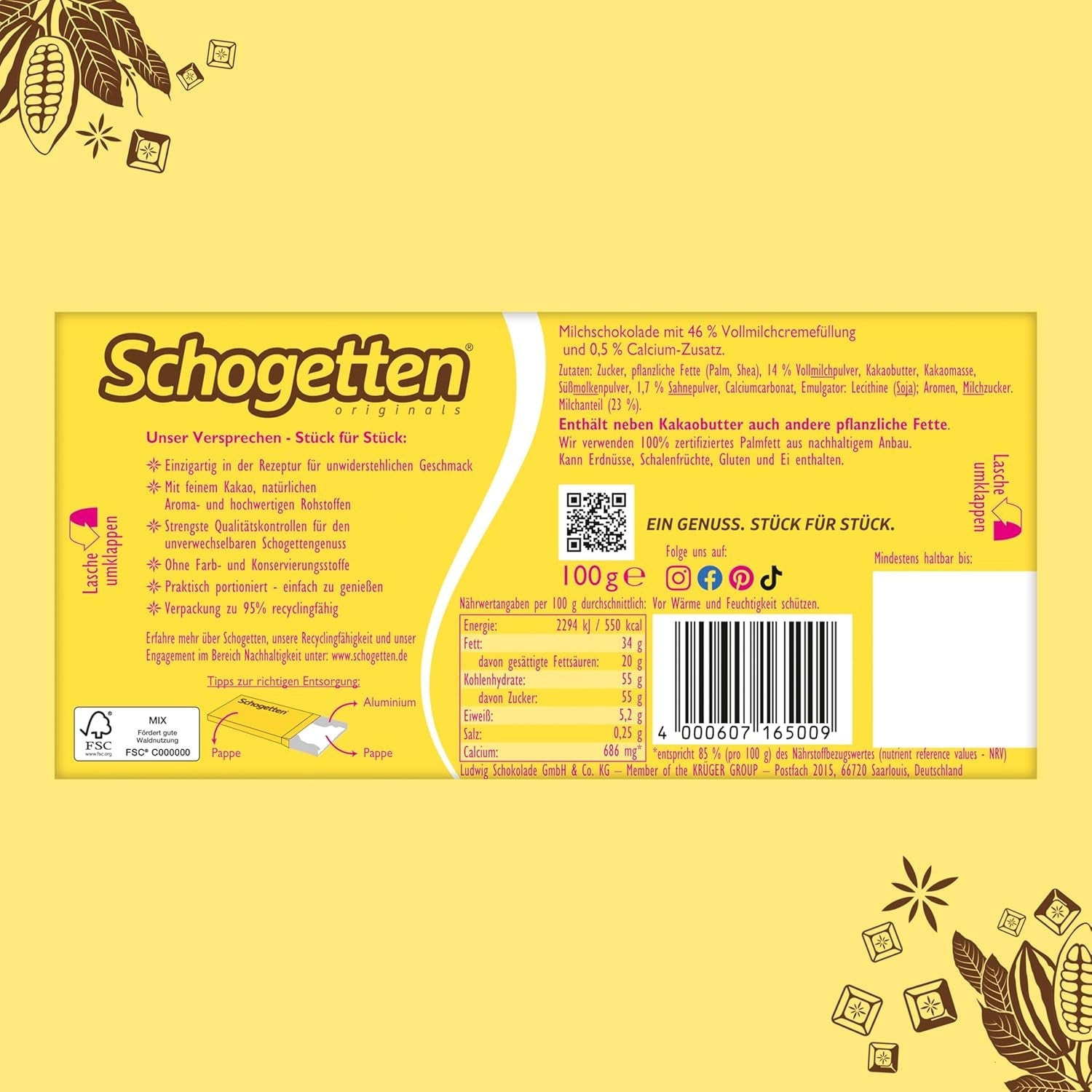 Schogenten voor kinderen, chocoladereep 100g, melkchocolade met romige melkvulling, handig geportioneerd. Een delicatesse. Stuk voor stuk.