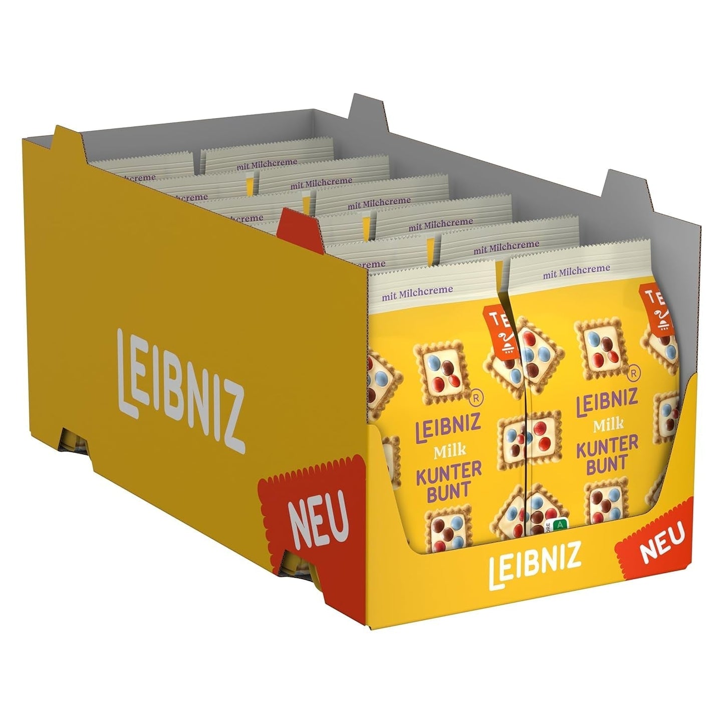 LEIBNIZ Kunterbunt Melk, 12 stuks, Krokante koekjes met melkroom en chocoladestukjes (12 x 125 g)