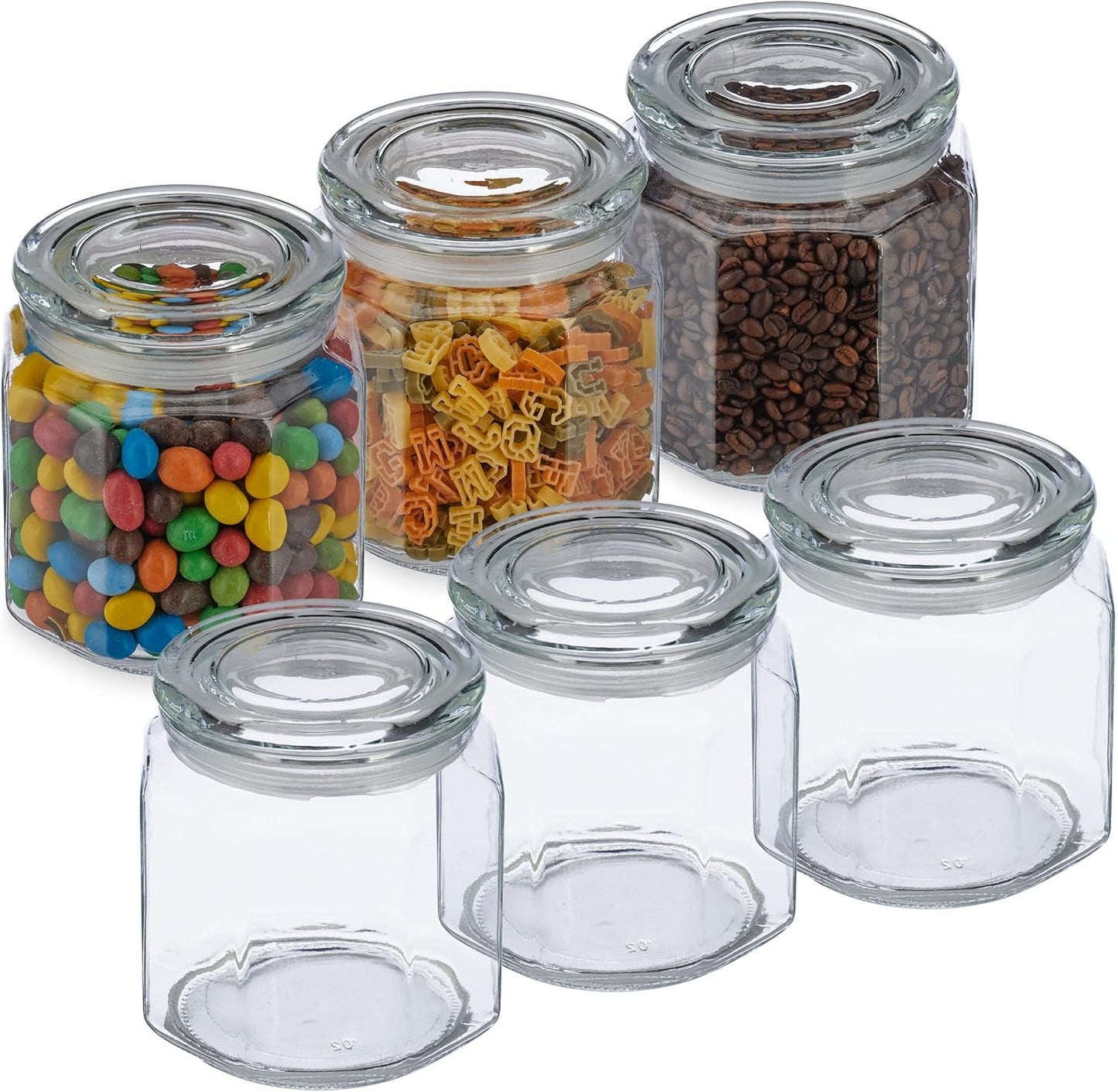 Relaxdays Voorraadpotten met deksel Set van 6 glazen achthoekige voorraadpotten van 1,3 liter Luchtdichte glazen containers Doorzichtige voedselbewaardozen Naty Shop Standaardtitel