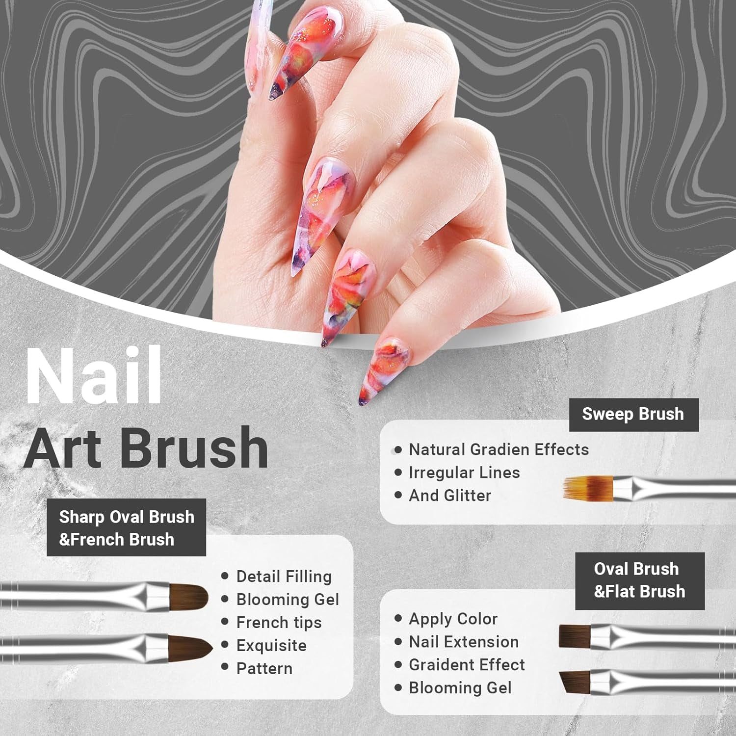 Sullarpek 8 Stück Nagel Pinsel Set, Pinsel voor Gelnägel, Nageldesign Pinsel, Nail Art Dotting Tools, Nailart Pinsel voor Gel Acryl Nägel Nailart