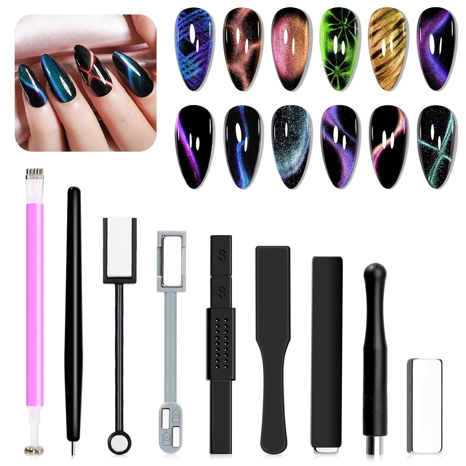 SUPWEE 5 in 1 nagelmagneetgereedschap, roze Cat Eye-magneet voor nagelmultifuncties Magnetstift DIY Magic 3D-magneetstick-pennenset Nail Art-magneetstick voor nagelkunst doe-het-zelf