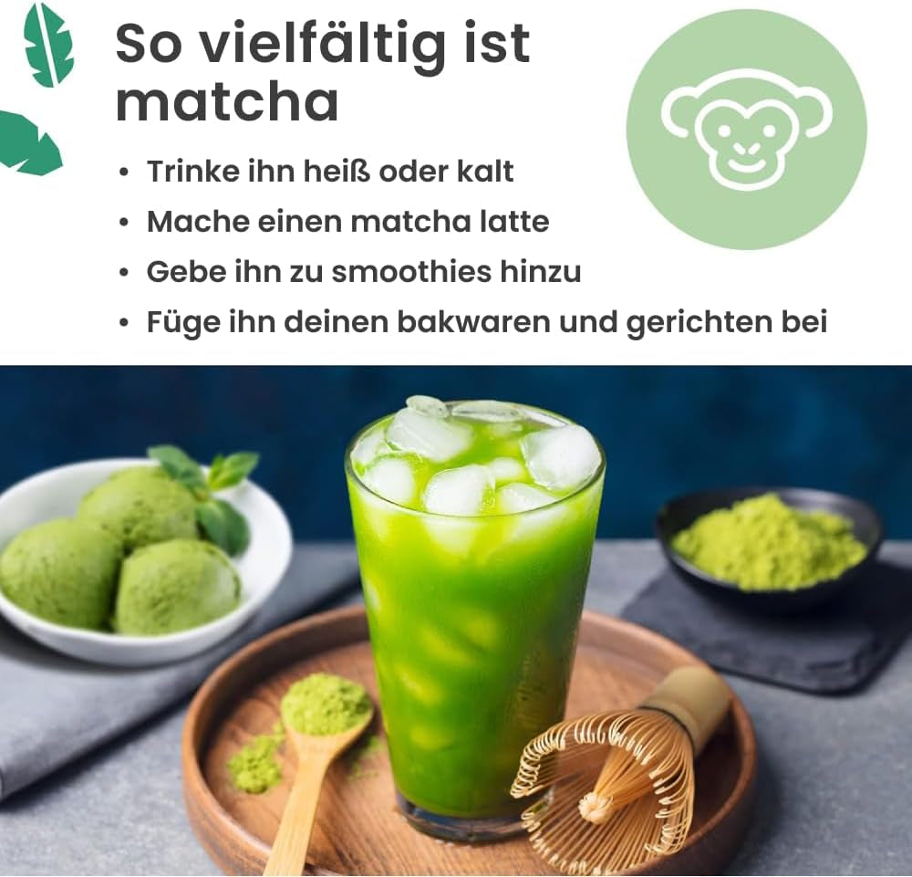Purechimp Ceremoniële Matcha Poeder 50g. 100% puur schaduwtheepoeder voor lattes, infusies en recepten. Recyclebare pot. Rijk aan antioxidanten.