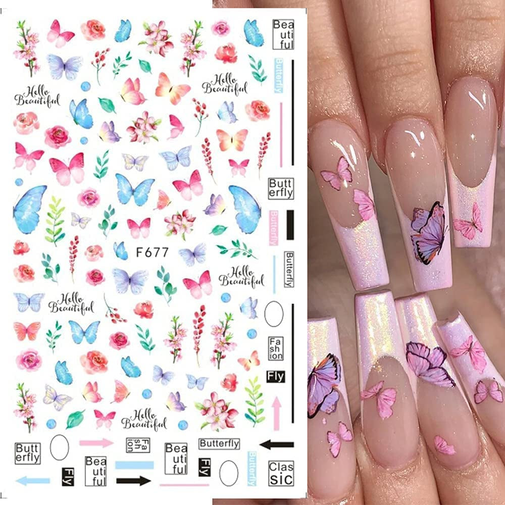 JMEOWIO Nagelsticker Schmetterling 8 Blätter Nagelaufkleber Selbstklebend Blau Schwarz Gold Schmetterling Nail Art Decoratie Nagel Design Zubehör