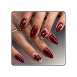 24 bordeauxrode bloemen met diamantpantser, pers op nagels, lijm op kunstnagels, set nageltips
