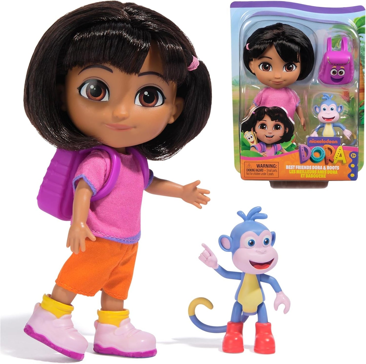DORA - Beste Vriend Pop - Maat 22 cm, met kambaar haar, schooltas en apenlaarzen, bekend uit de populaire tv-serie, voor kinderen vanaf 3 jaar