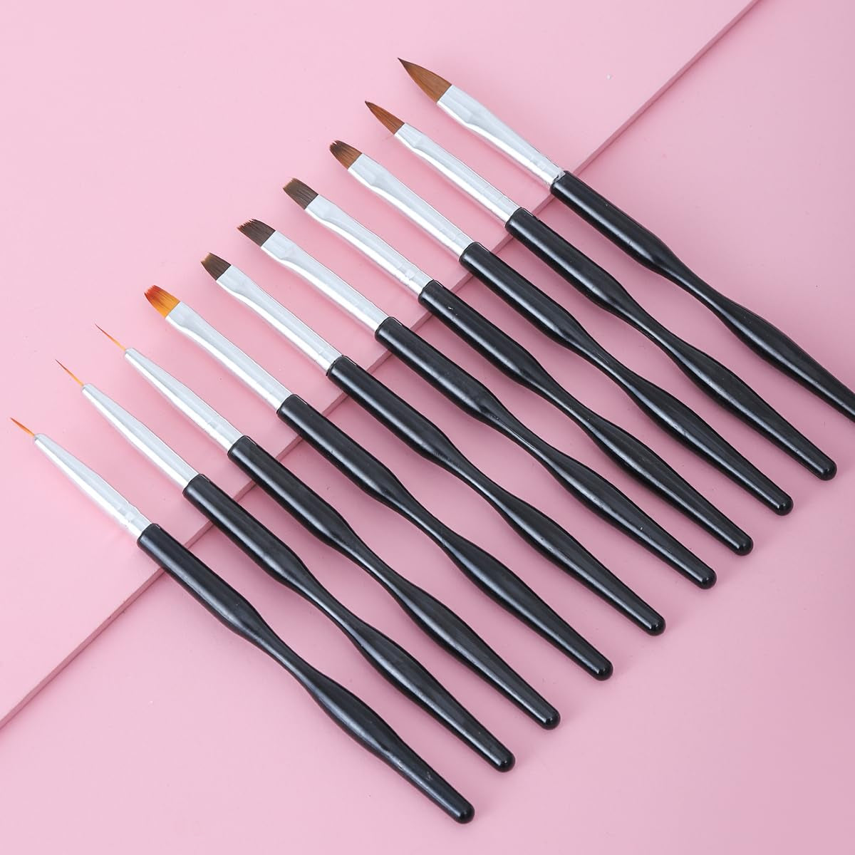 Nail Art Pinsel Set, 10-delige Nageldesign Malerei Pinsel, Professionelle Nail Art Design Pinsel, Nail Fine Liner Pinsel, Zwart