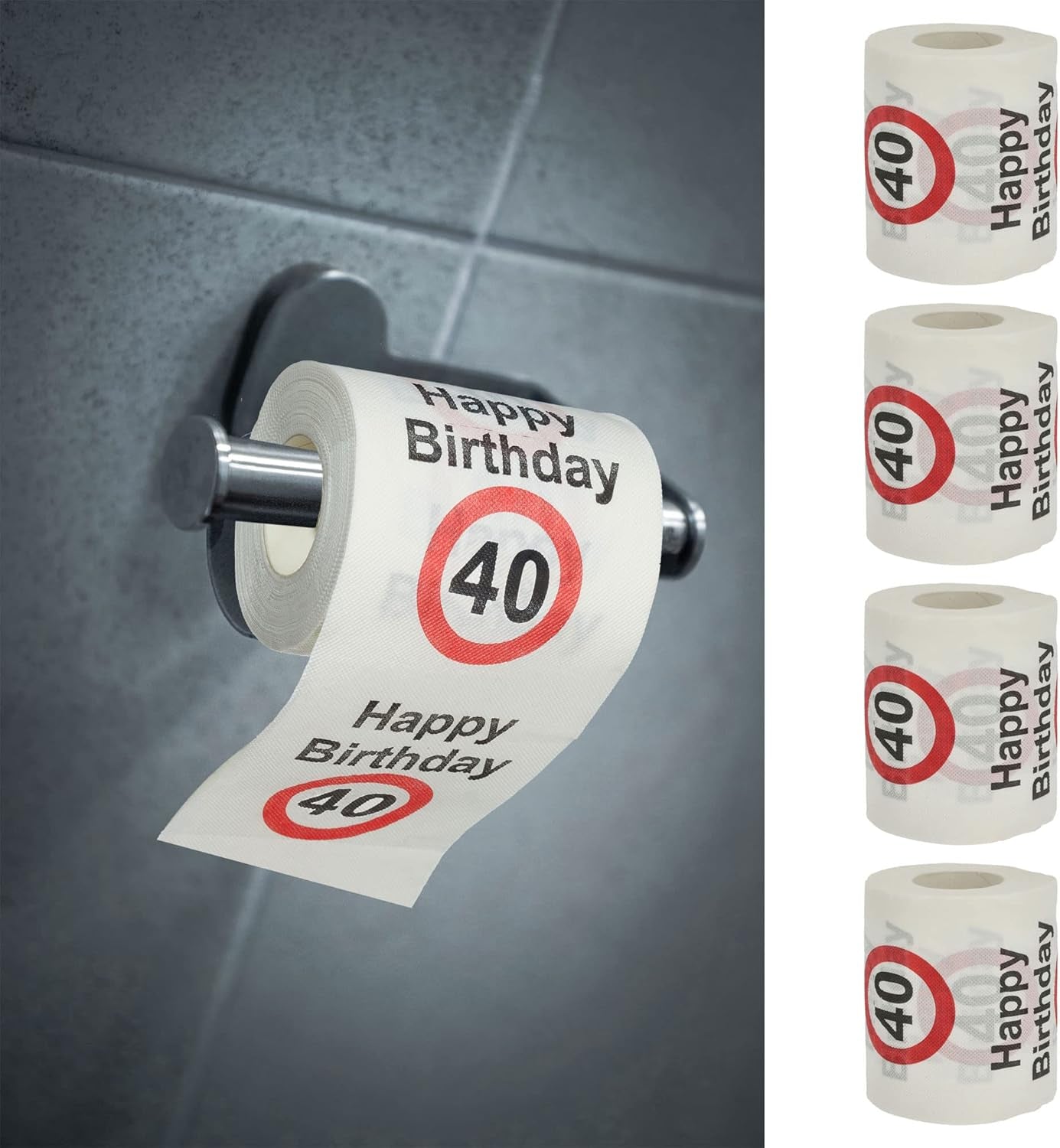 Set van 4 toiletpapieren "Happy 40th birthday" │40th birthday 24 meter 2-stoffen 180Gr/Qm │ Toiletpapier motief toiletpapier (4 X toiletpapier 40)