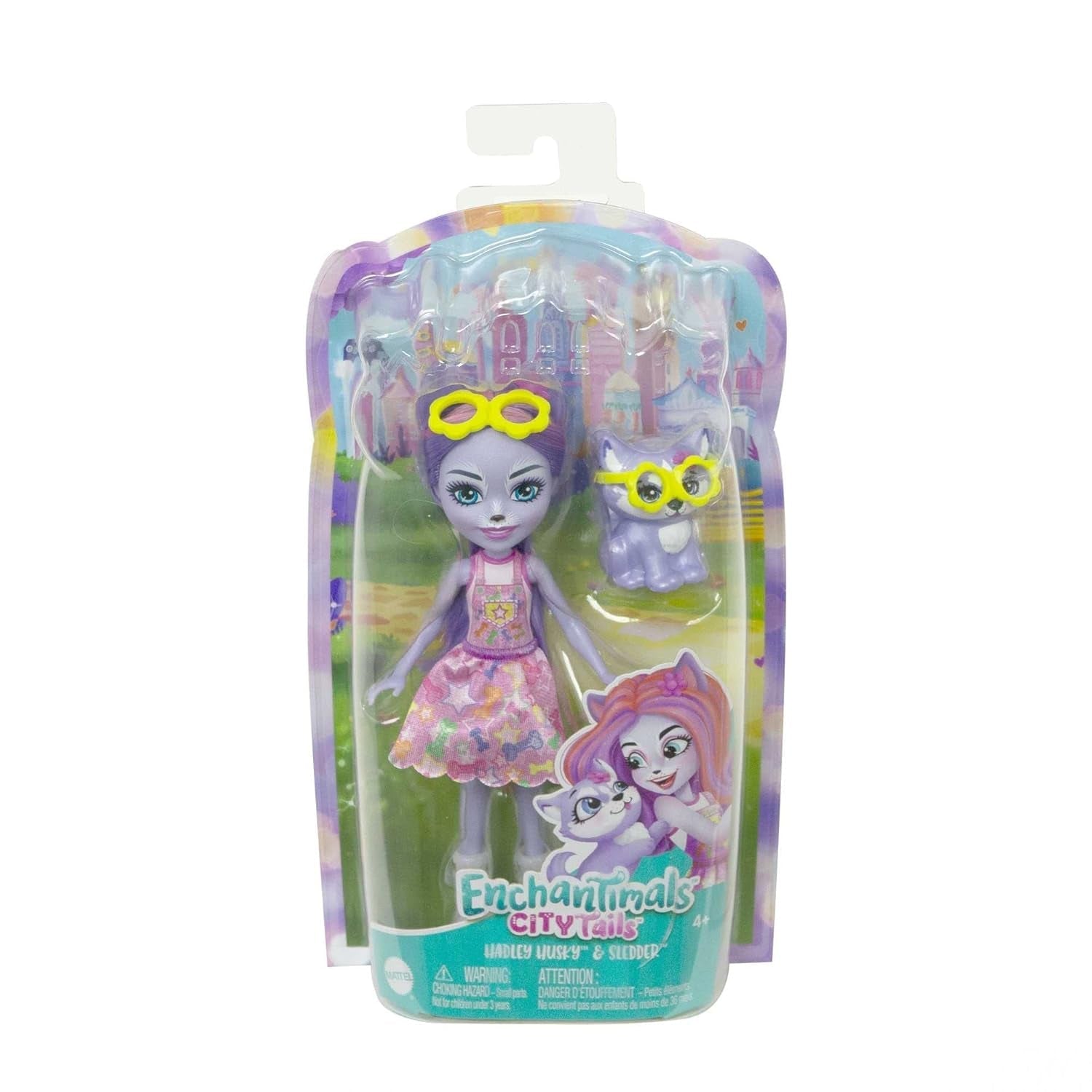 Enchantimals HHB90 - Hadley Husky pop (circa 15 cm) en sledehond dierenfiguur, kleine pop met afneembare rok en accessoires, geweldig cadeau voor kinderen vanaf 4 jaar