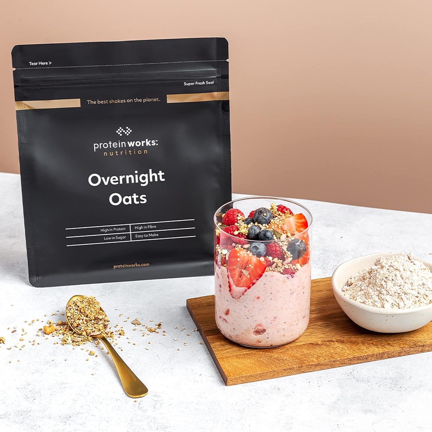 Overnight-havermout met proteïne | Pure chocolade en framboos | Eiwitrijk ontbijt | Suikerarme Snack | Havermout met lage GI | 500g