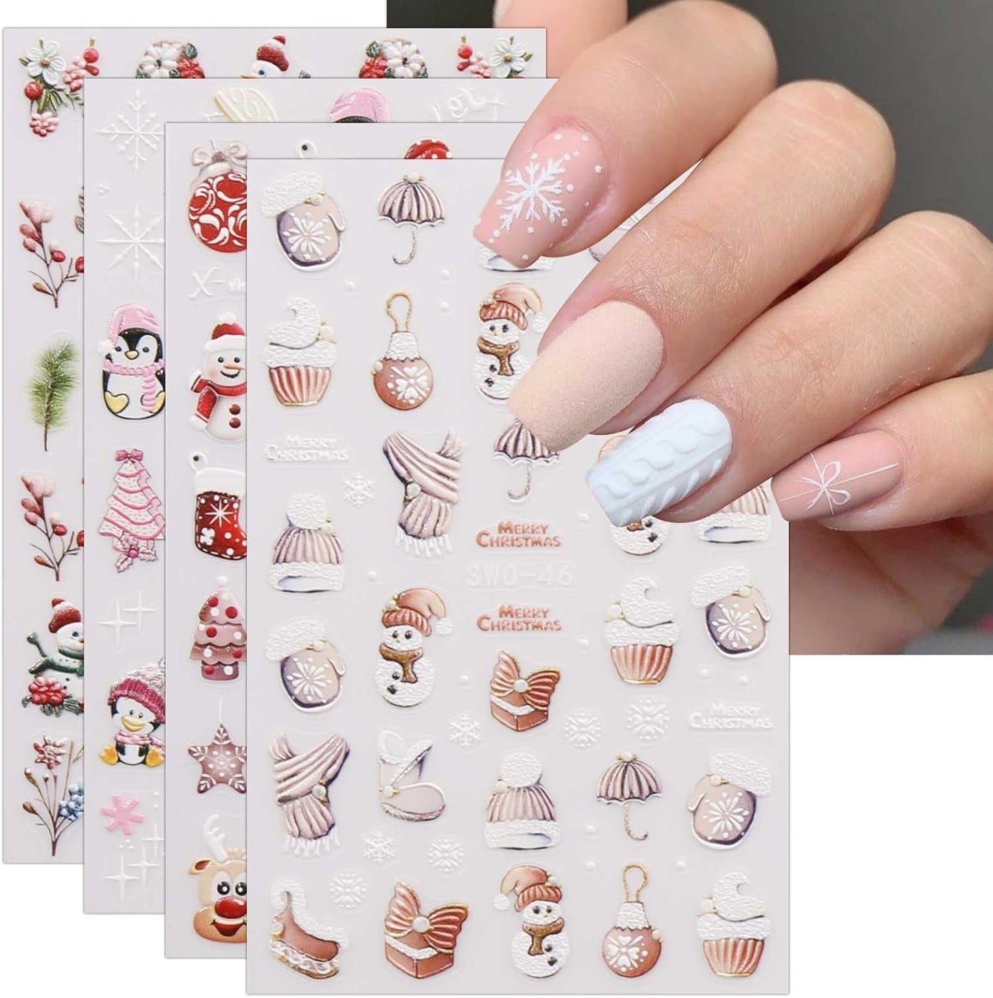 JMEOWIO Nagelsticker Weihnachten 6 Blatt Nail Art Sticker Selbstklebend Nagelaufkleber Schneeflocke Winterurlaub Niedlich Decoratie Nageldesign Zubehör