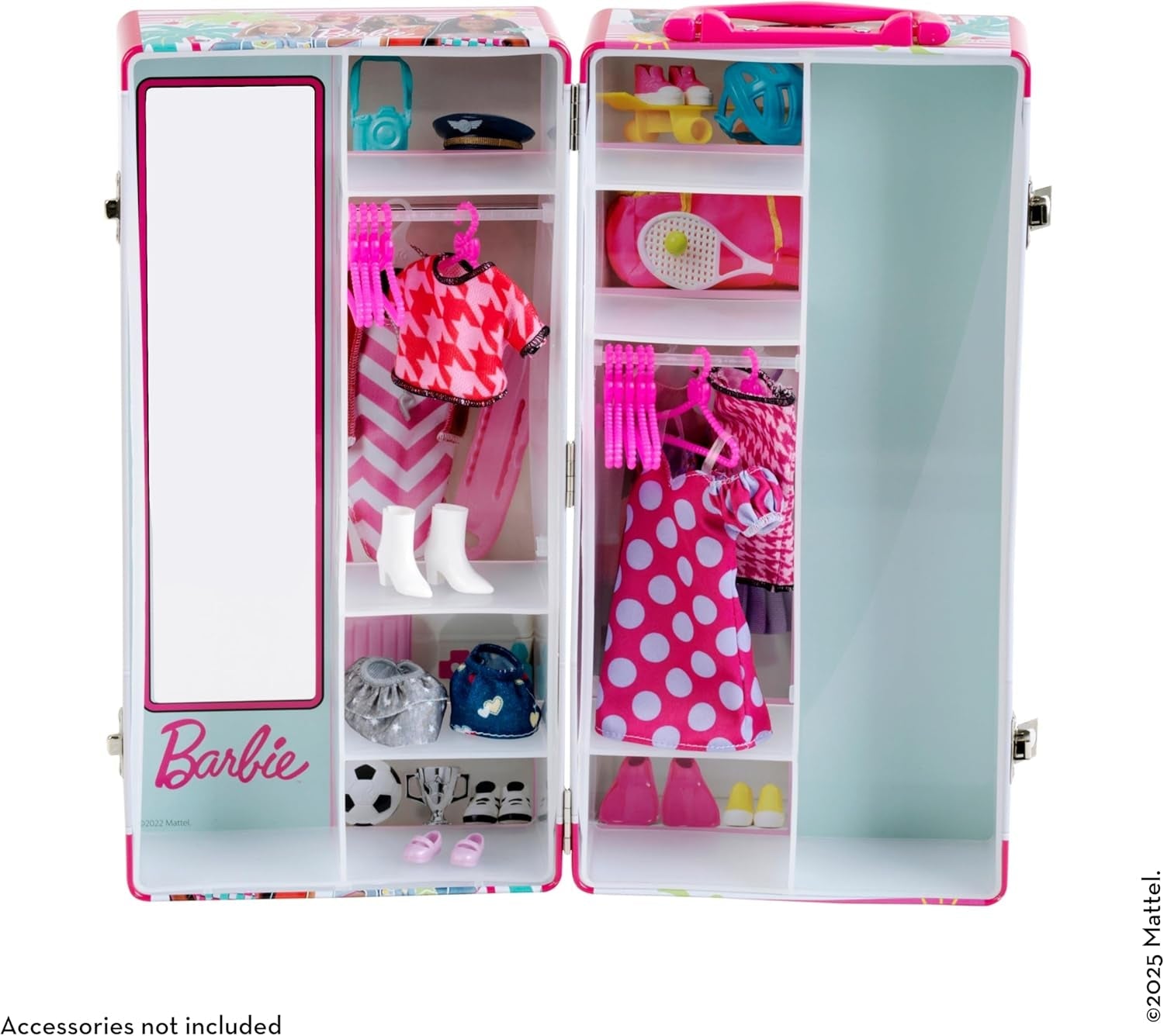 Theo Klein 5801 Barbie-kledingkast met kledingroedes en vakken, speelgoed voor kinderen vanaf 3 jaar, inclusief accessoires, meerkleurig