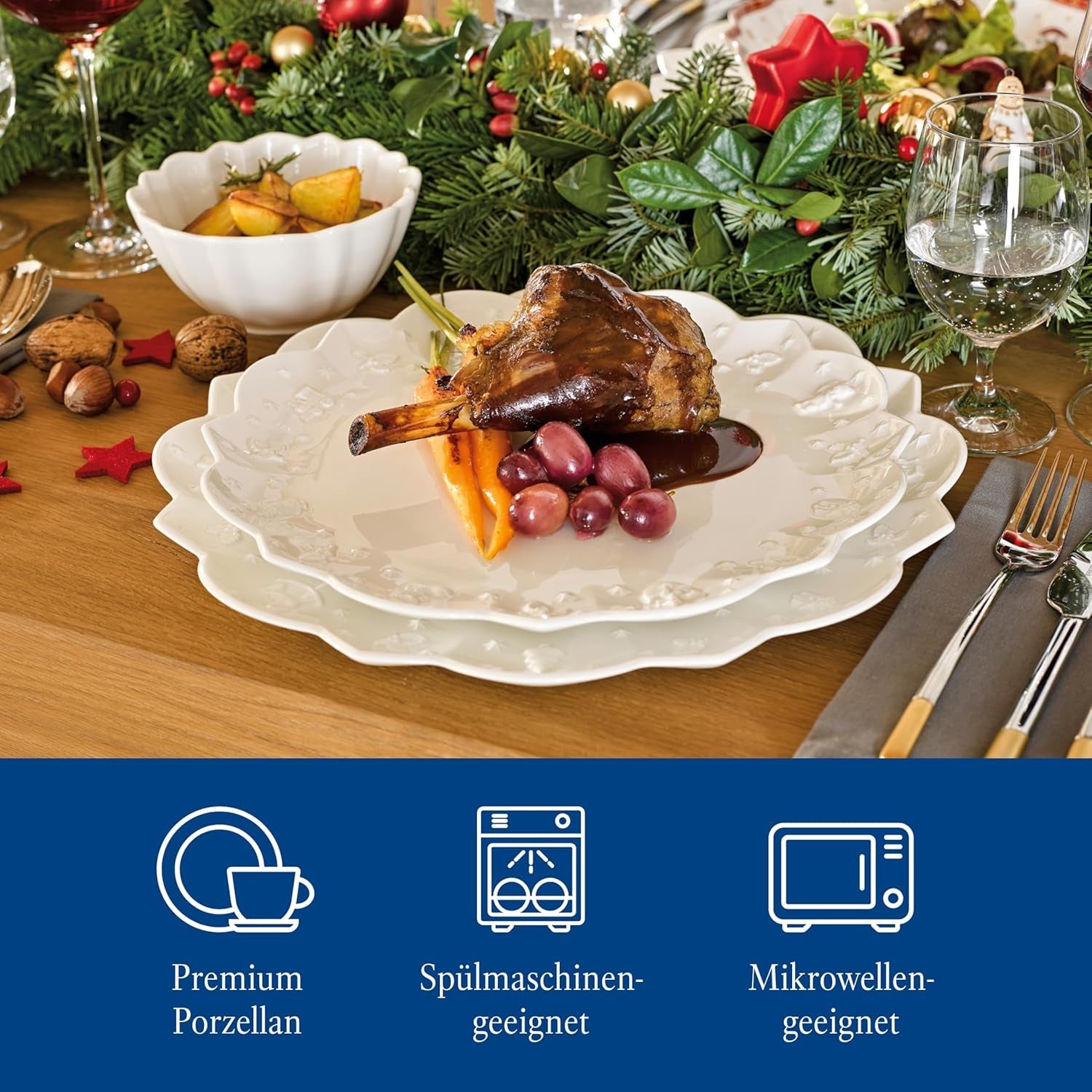 Villeroy & Boch Toy's Delight Royal Classic 12-delige serviesset, vaatwasser- en magnetronbestendig, wit, borden, 4-persoons serviesset, kerstservies, speelgoed, premium porselein