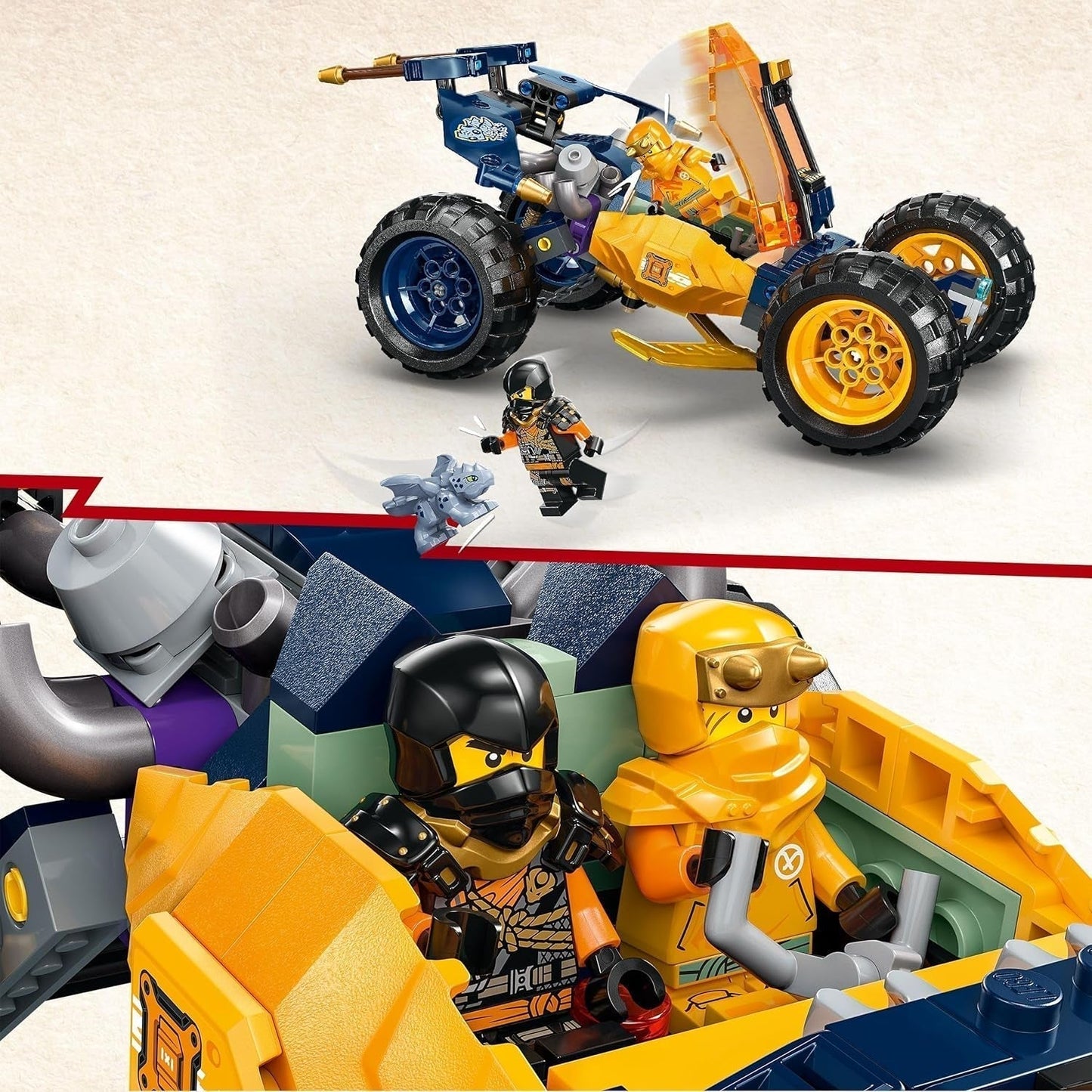 LEGO NINJAGO Arin's Ninja off-road buggy, ninja speelgoed met auto, draak en 4 minifiguren, buggy model avonturenset voor kinderen, verjaardagscadeau voor jongens en meisjes vanaf 7 jaar oud 71811 Bouwsets Beuche in LEGO-Store