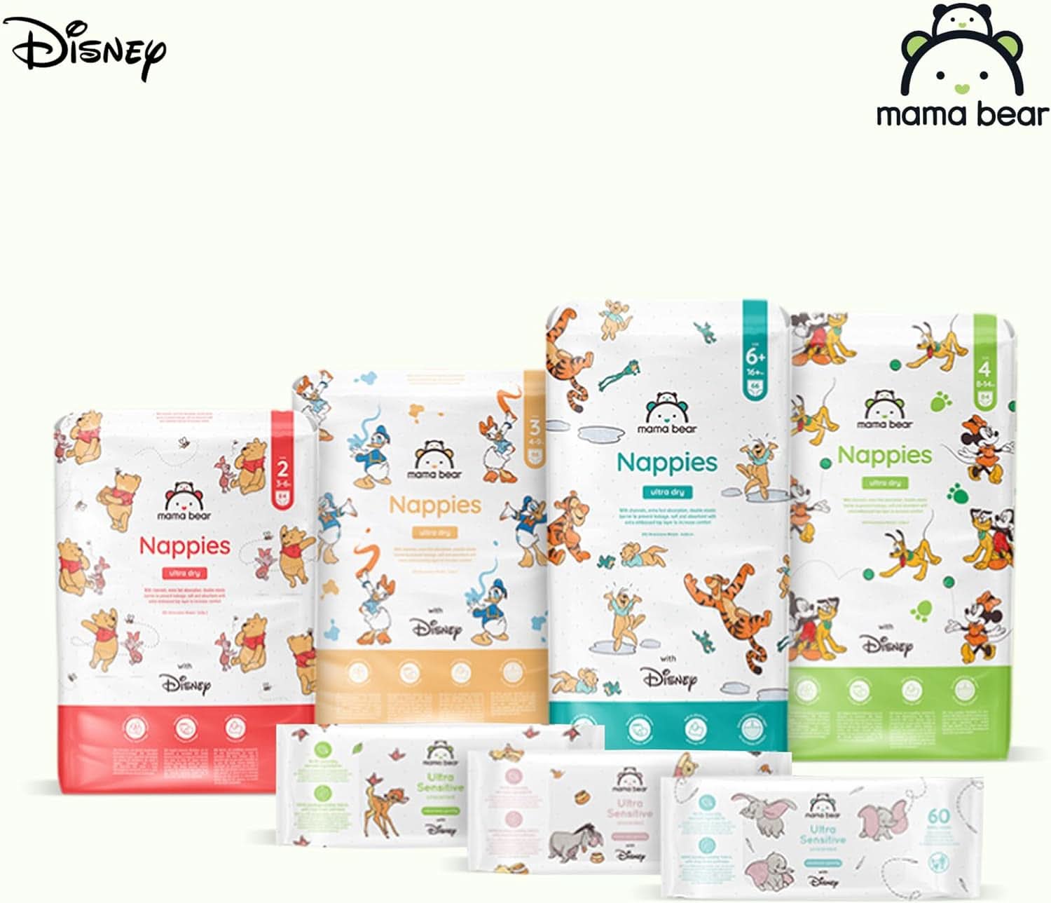Luiers Mama Bear Disney Ultra Dry maat 4 (8-14 kg), wit, 84 stuks (1 verpakking) Naty Shop