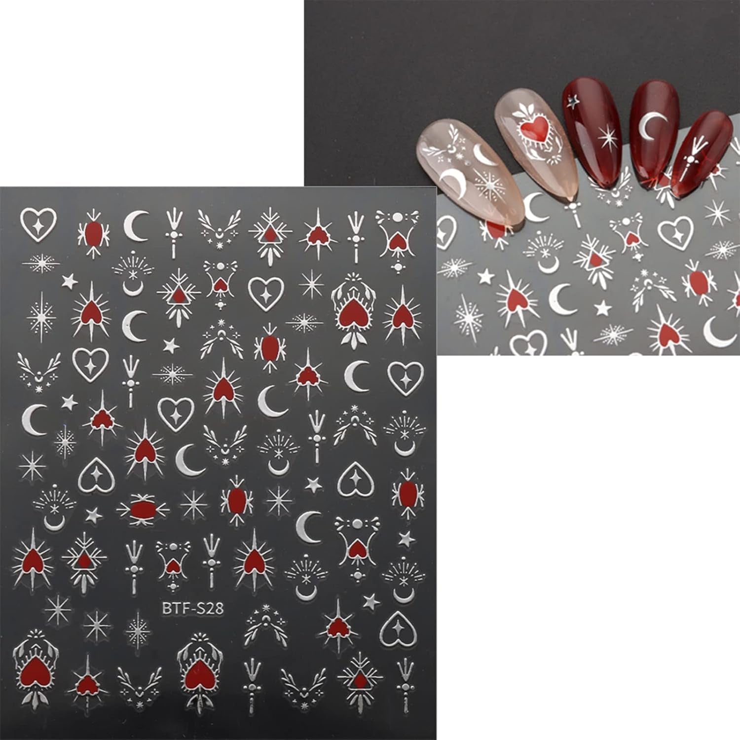 JMEOWIO Nagelsticker Mond Stern 9 Blatt Nail Art Sticker Selbstklebend Nagelaufkleber Sonne Decoratie Nageldesign Zubehör