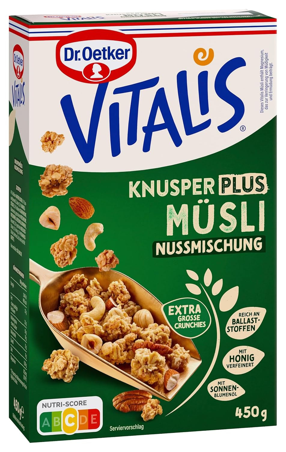 Dr. Oetker Vitalis KnusperPlus Dubbele Chocolade: Krokante muesli met melk- en pure chocolade, pakje van 7 (7 x 450g)