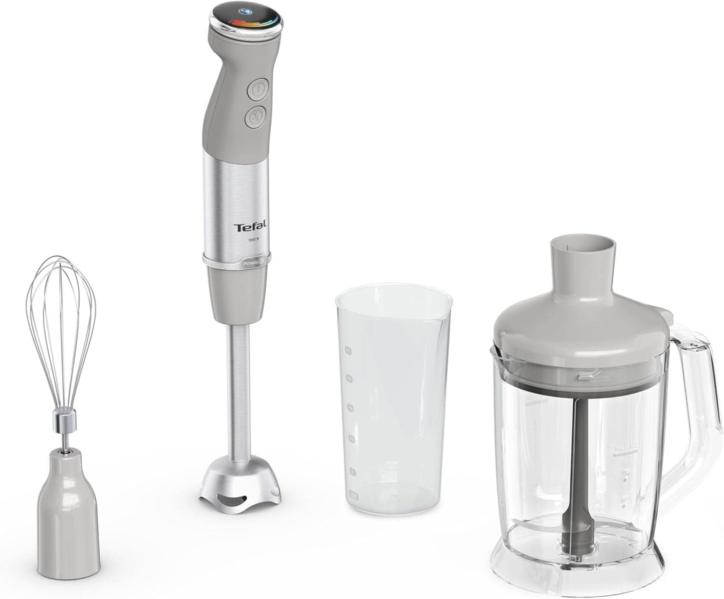 Tefal Quickchef+ 3-in-1 XL Stabmixer/Zerkleinerer/Schneebesen, 1000 W, Intuïtieve Geschwindigkeitsregelung, Turbo-Taste, Powelix-Messer-Technologie, Edelstahl, Grau, HB67MB30 Keuken Naty Shop
