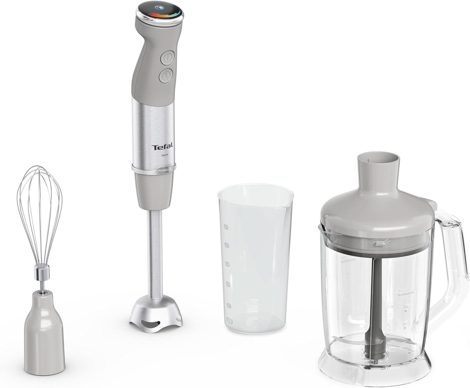Tefal Quickchef+ 3-in-1 XL Stabmixer/Zerkleinerer/Schneebesen, 1000 W, Intuïtieve Geschwindigkeitsregelung, Turbo-Taste, Powelix-Messer-Technologie, Edelstahl, Grau, HB67MB30 Keuken Naty Shop