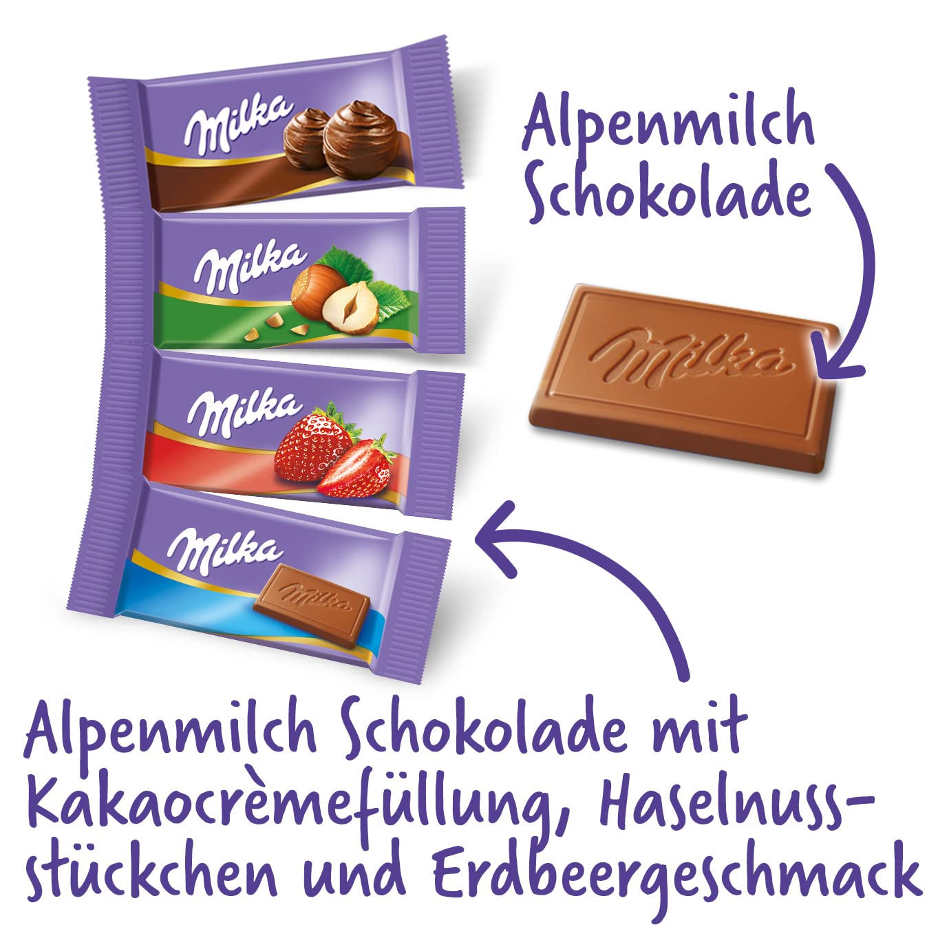 Milka Naps Mix 1 X 1.702 Kg, Mini-Schokoladentäfelchen Aus Alpenmilch, Erdbeer, Haselnuss en Crème Au Cacao Naty Shop