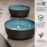 Moritz & Moritz BIOLOGISCH Serveerkommenset, Blauw - 2 grote hoogwaardige steengoedkommen, modern en tijdloos, magnetron- en vaatwasmachinebestendig - perfect voor salades, pasta, snacks en meer